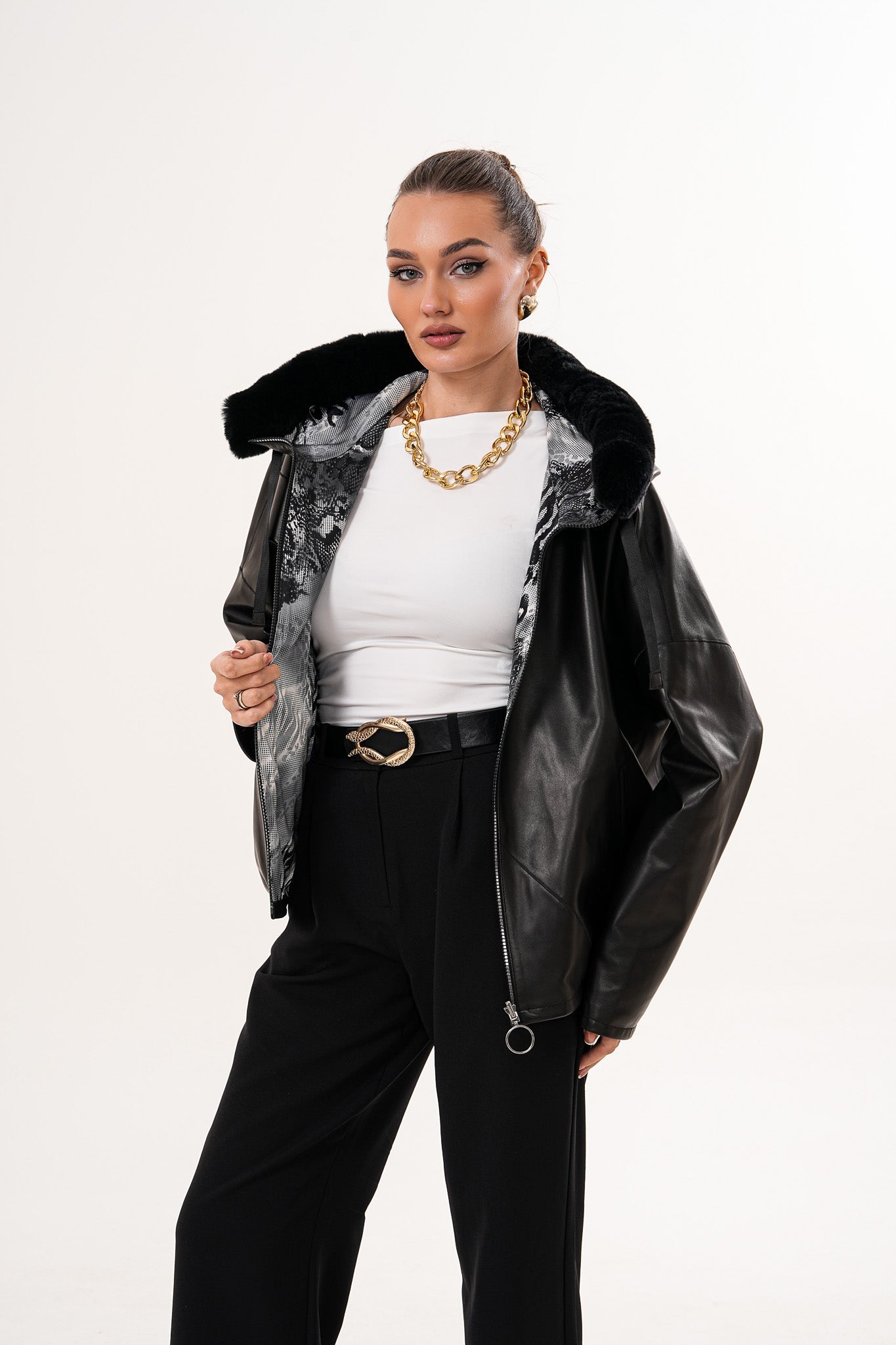 The Velora Black Reversible Lambskin Women Leather Jacket