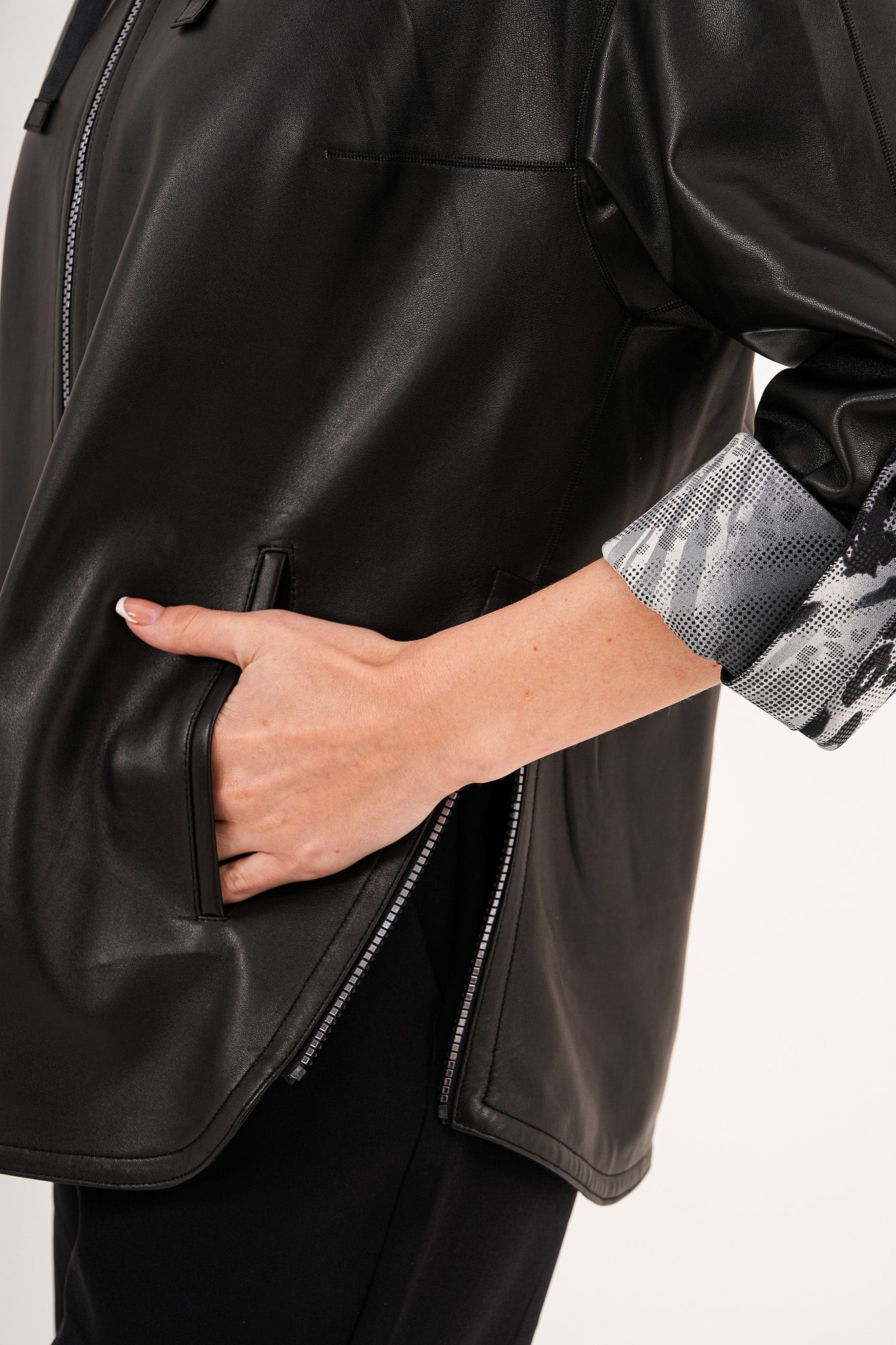 The Nyxara Reversible Hooded Black Leather Jacket