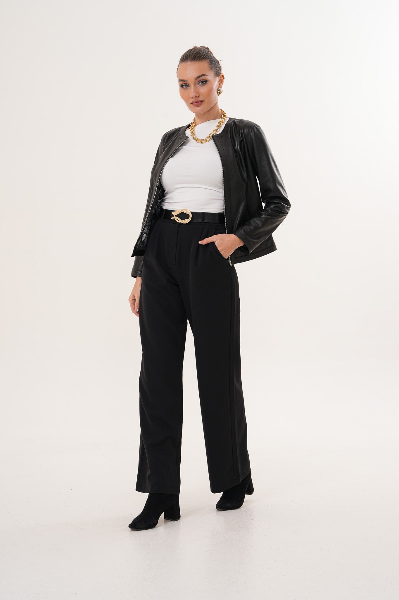 The Nyvessa Black Leather Women Jacket