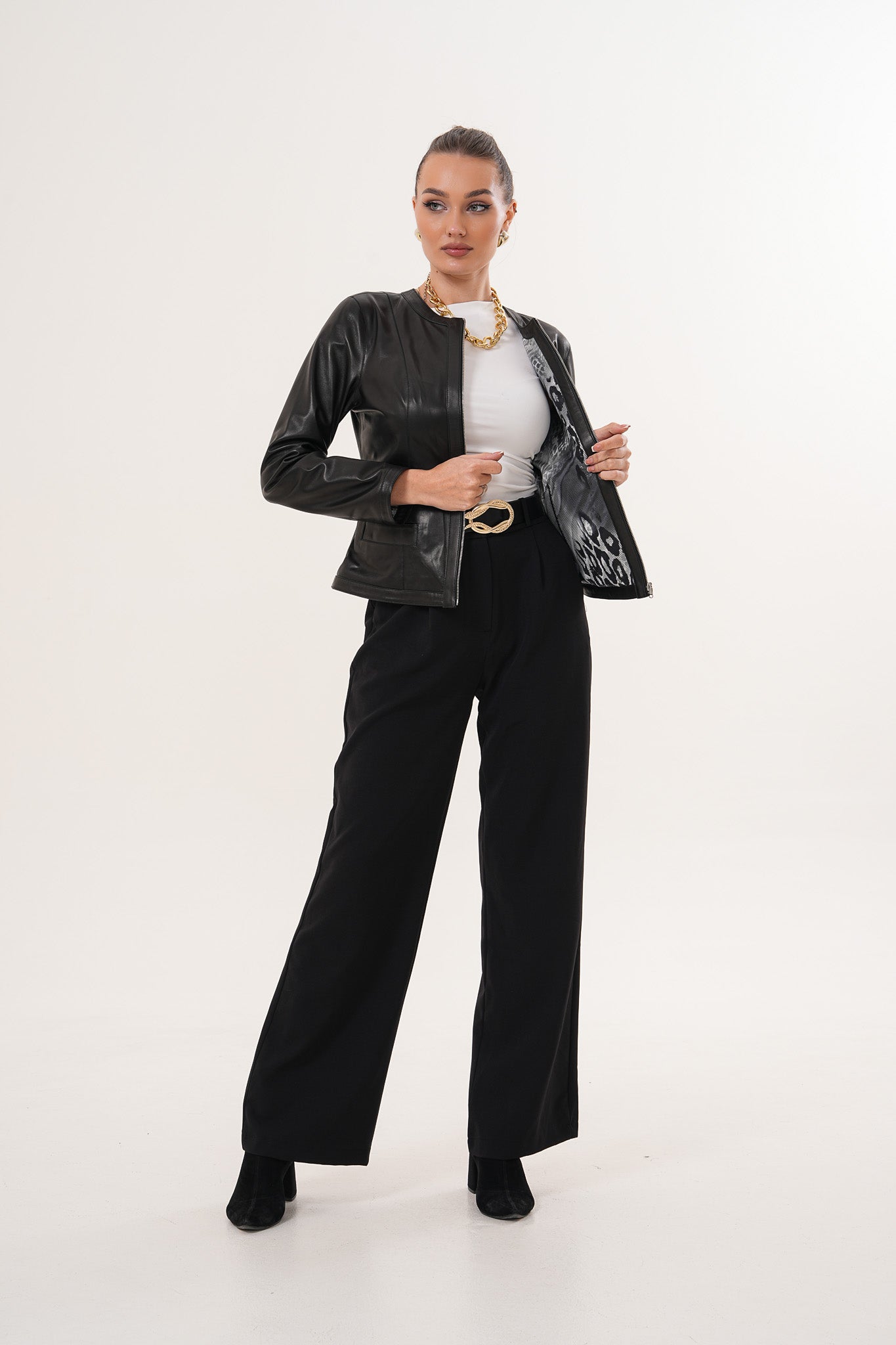 The Nyvessa Black Leather Women Jacket