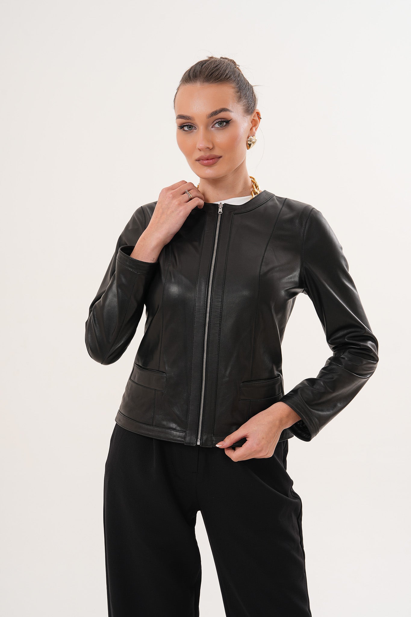 The Nyvessa Black Leather Women Jacket