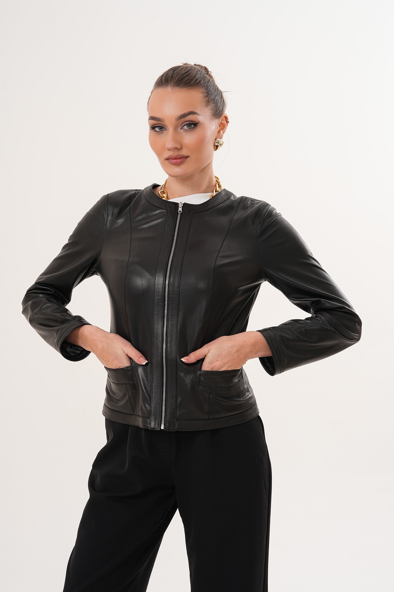 The Nyvessa Black Leather Women Jacket