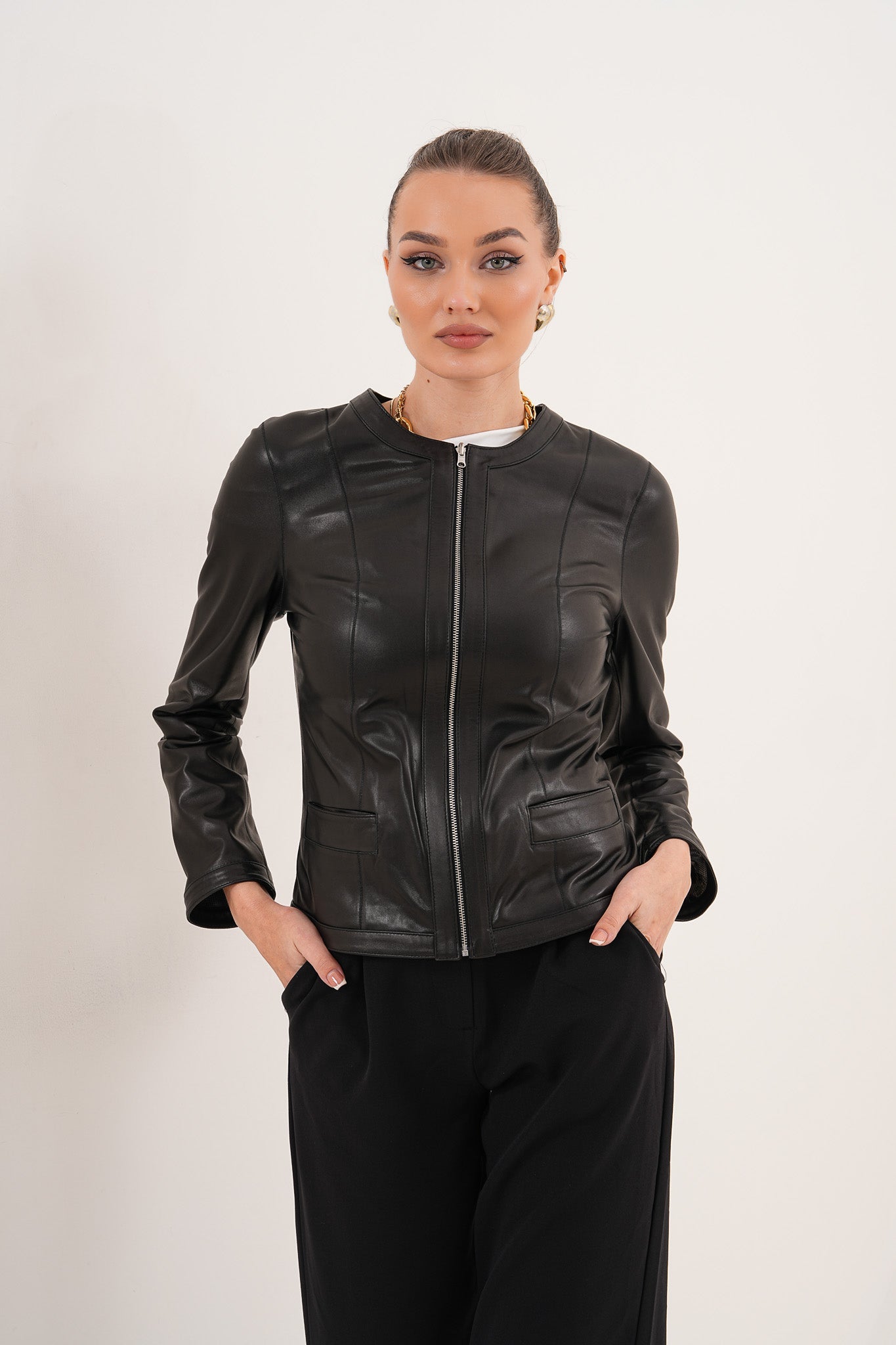 The Nyvessa Black Leather Women Jacket
