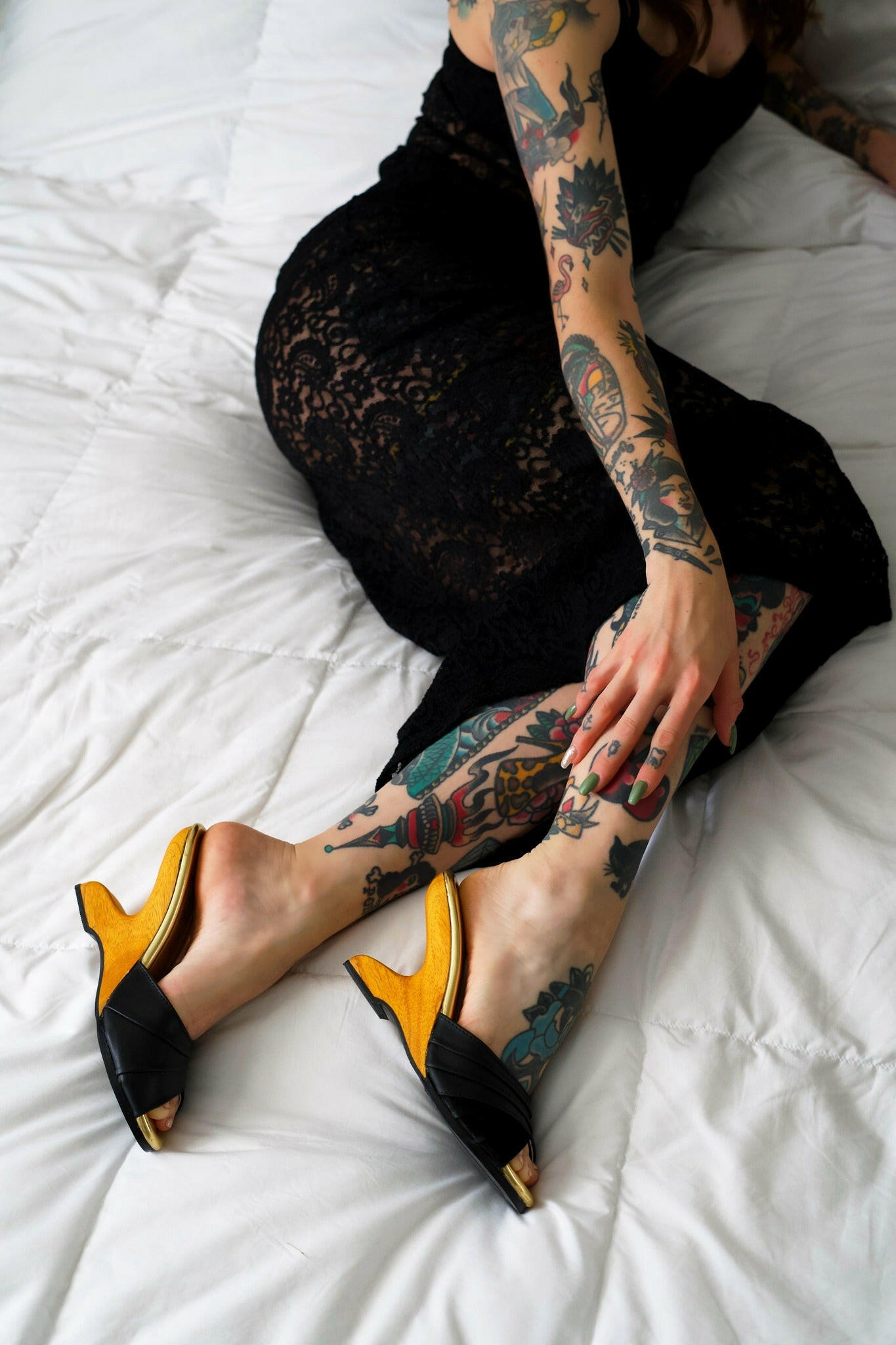 Lucky Lou Shoes Women's the Ilze Mule - Black Leather and Suede