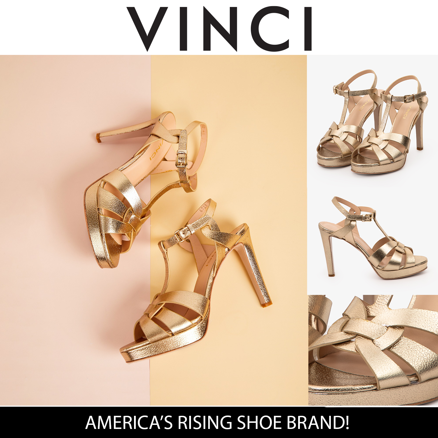 The Parisian Gold Leather T-Strap Platform Heel Women Sandal