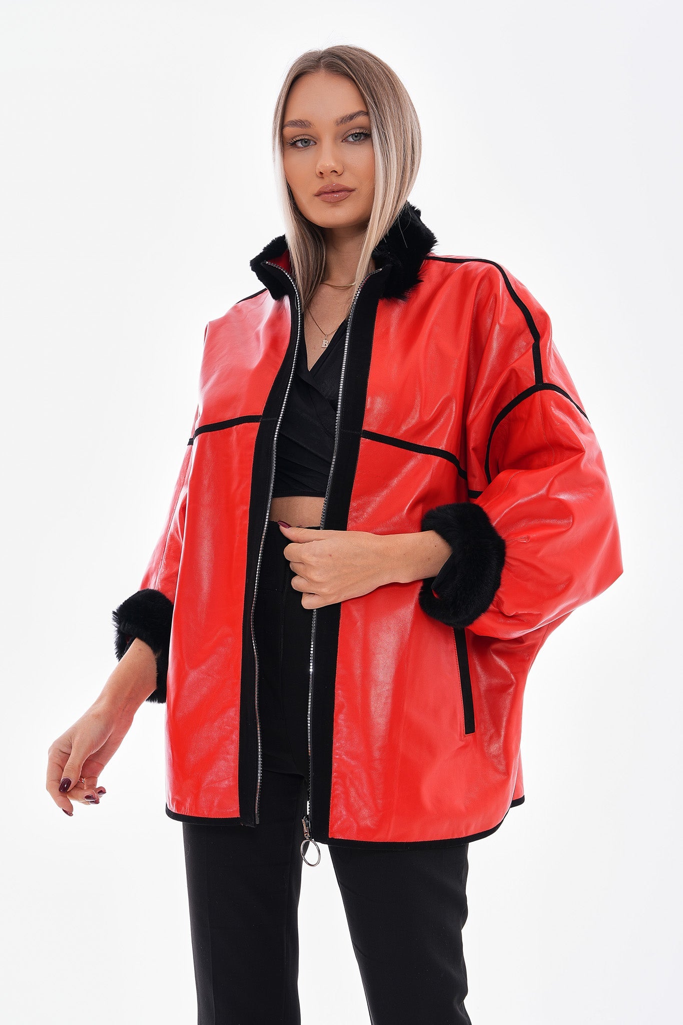 The Rebel Reversible Shearling Red Leather Women Jacket