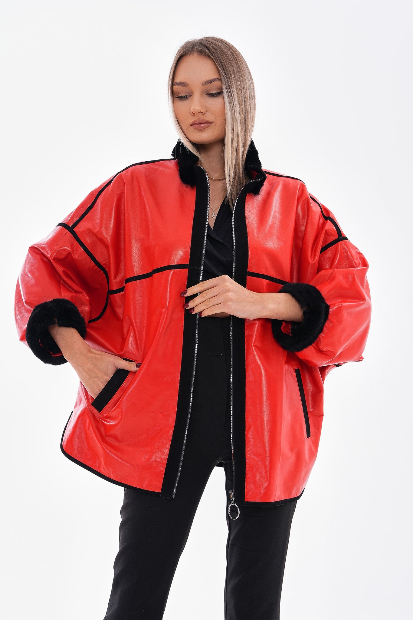 The Rebel Reversible Shearling Red Leather Women Jacket