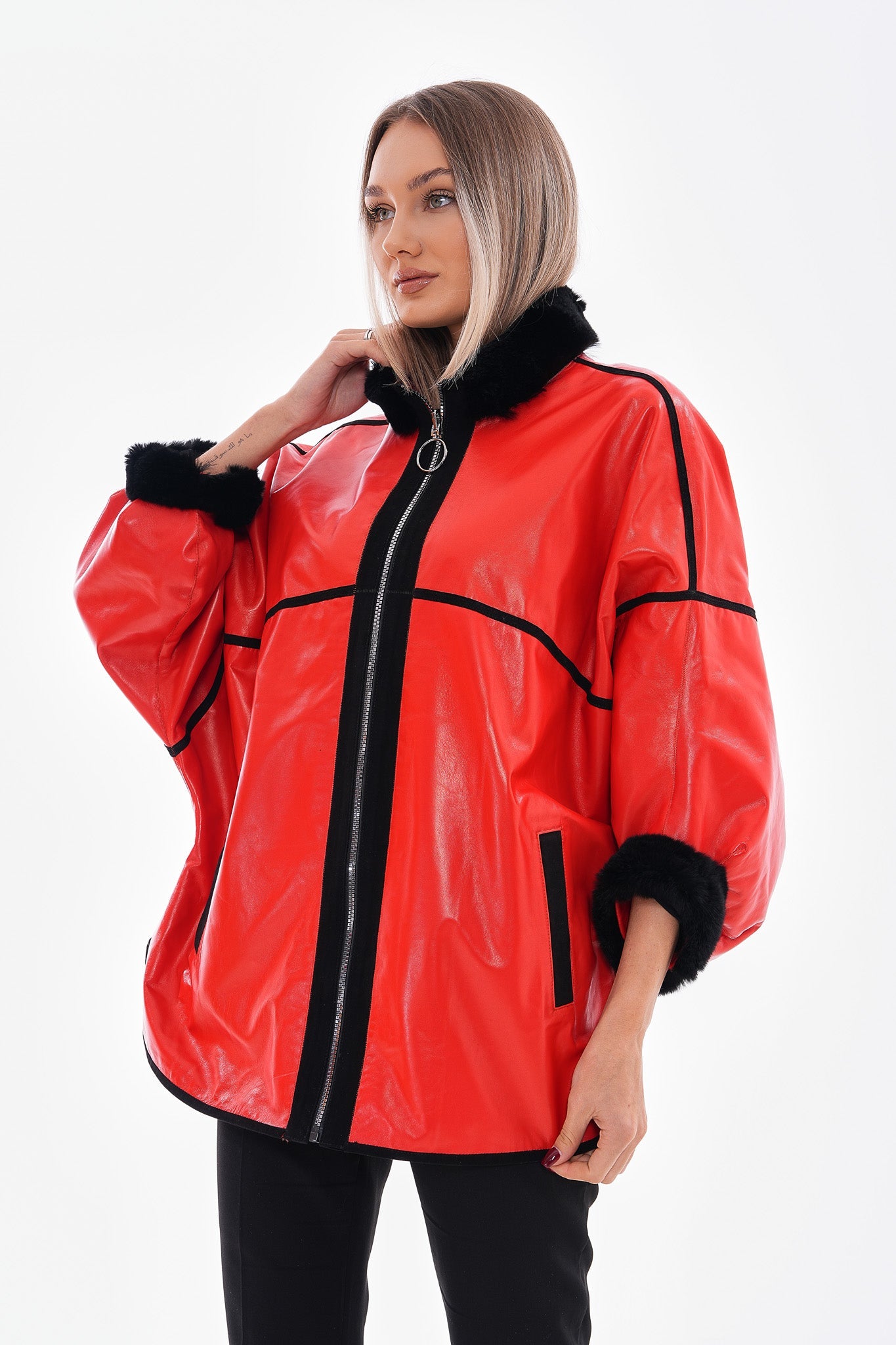 The Rebel Reversible Shearling Red Leather Women Jacket