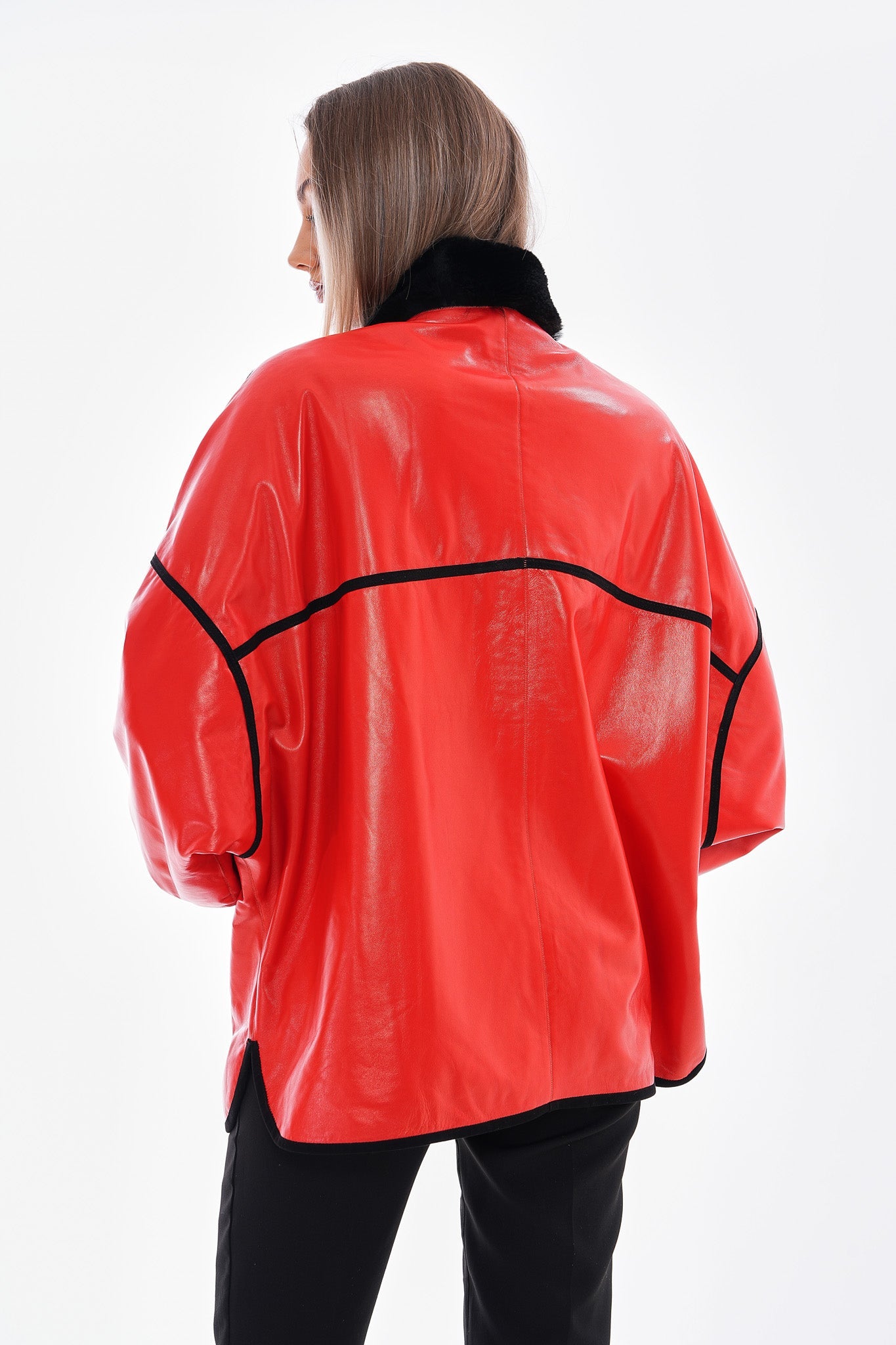 The Rebel Reversible Shearling Red Leather Women Jacket