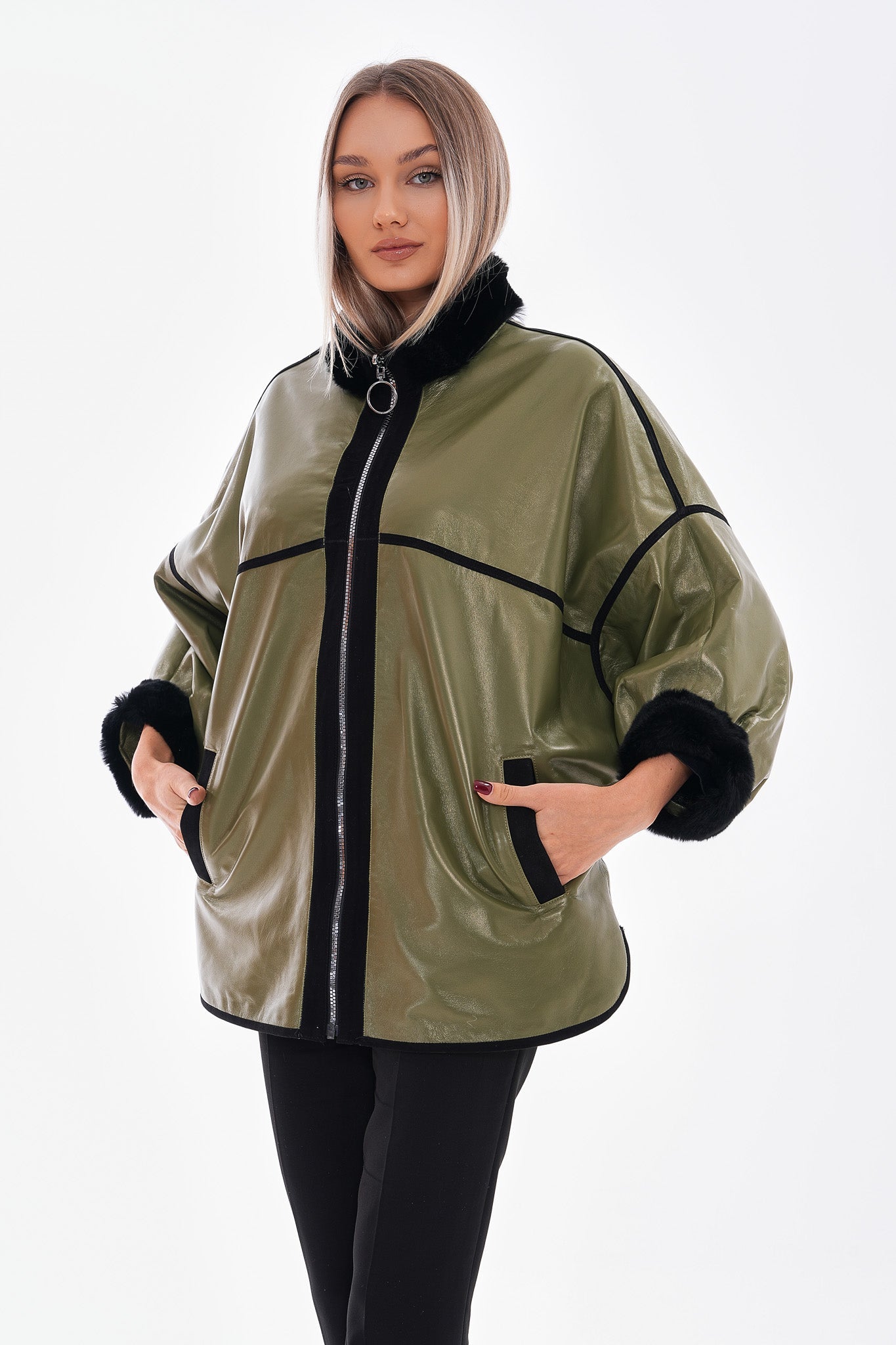 The Rebel Reversible Shearling Olive Green Leather Women Jacket