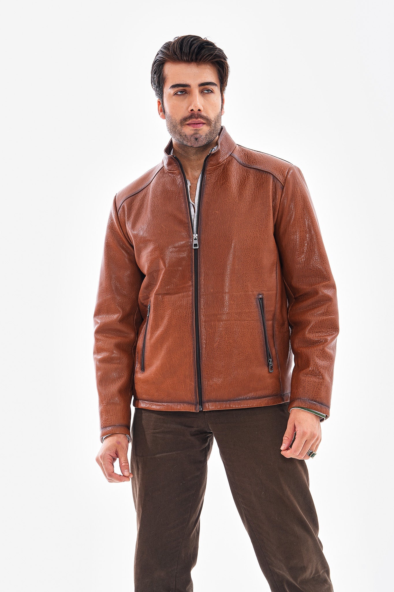 The Varden Tan Leather Men Jacket
