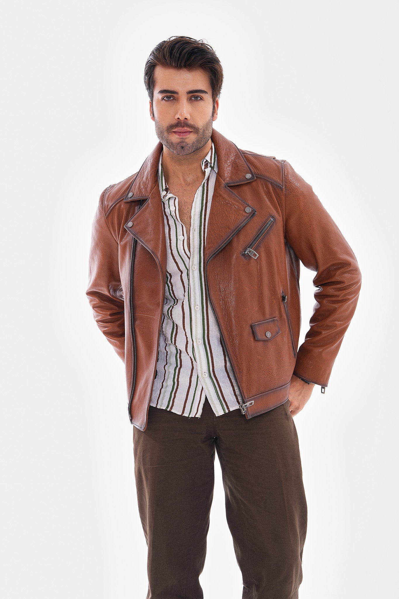 The Volt Textured Tan Leather Men Jacket