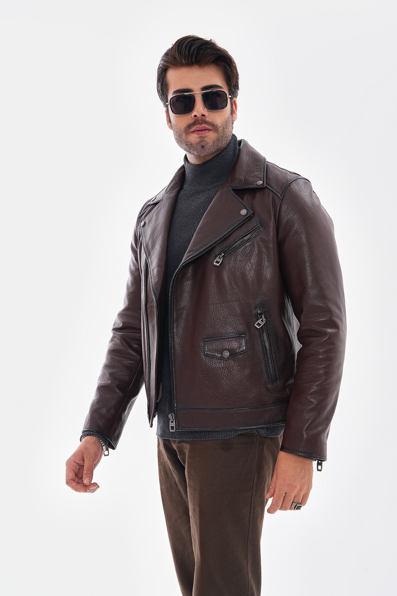 The Volt Textured Mahogany Leather Men Jacket