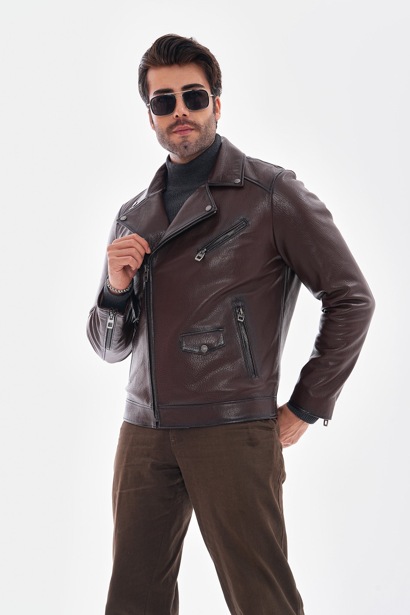 The Volt Textured Mahogany Leather Men Jacket