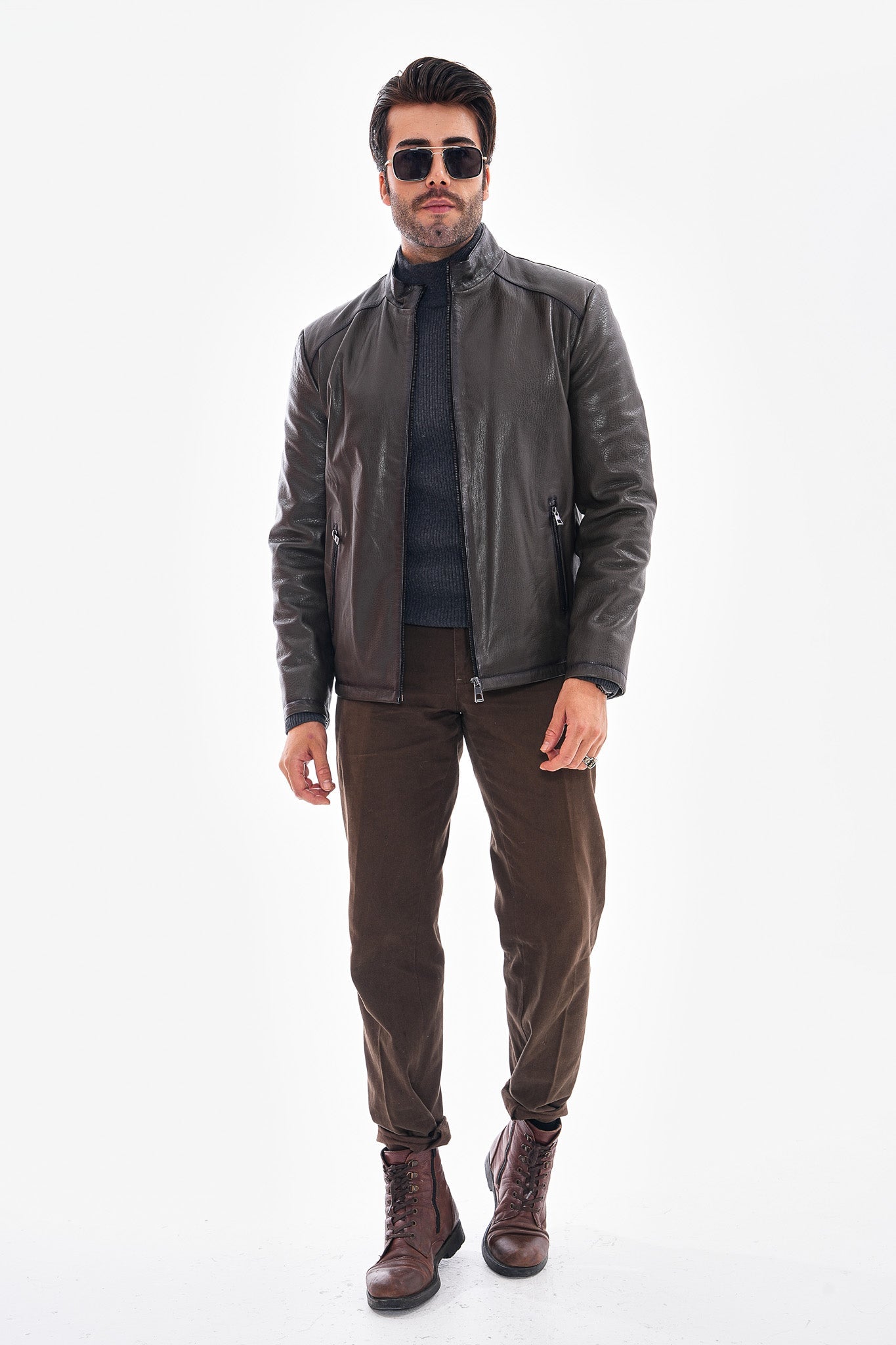 The Varden Dark Olive Leather Men Jacket