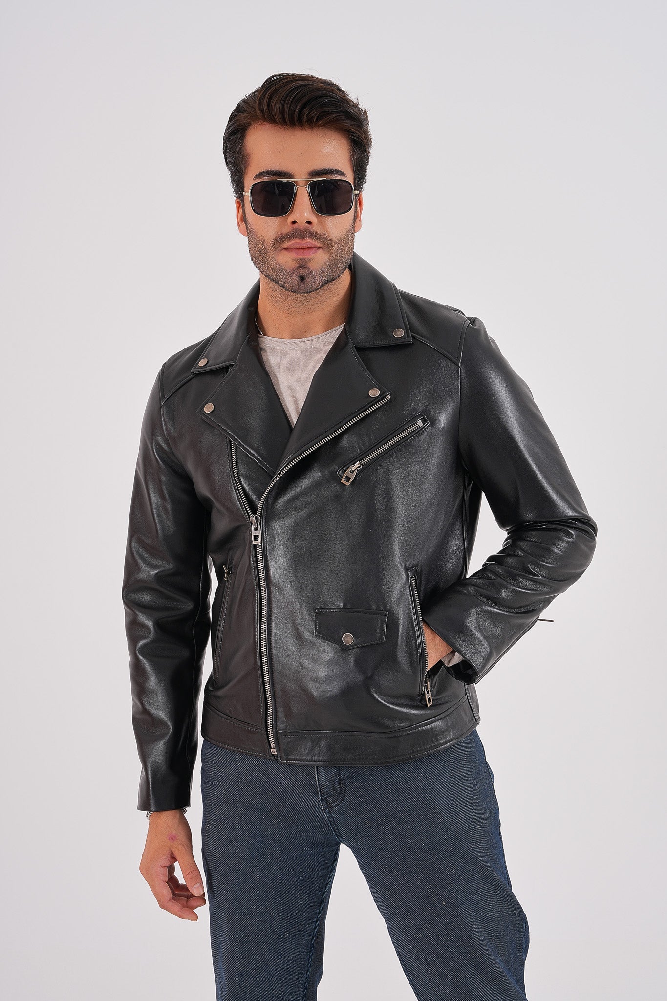 The Volt Black Leather Biker Men Jacket