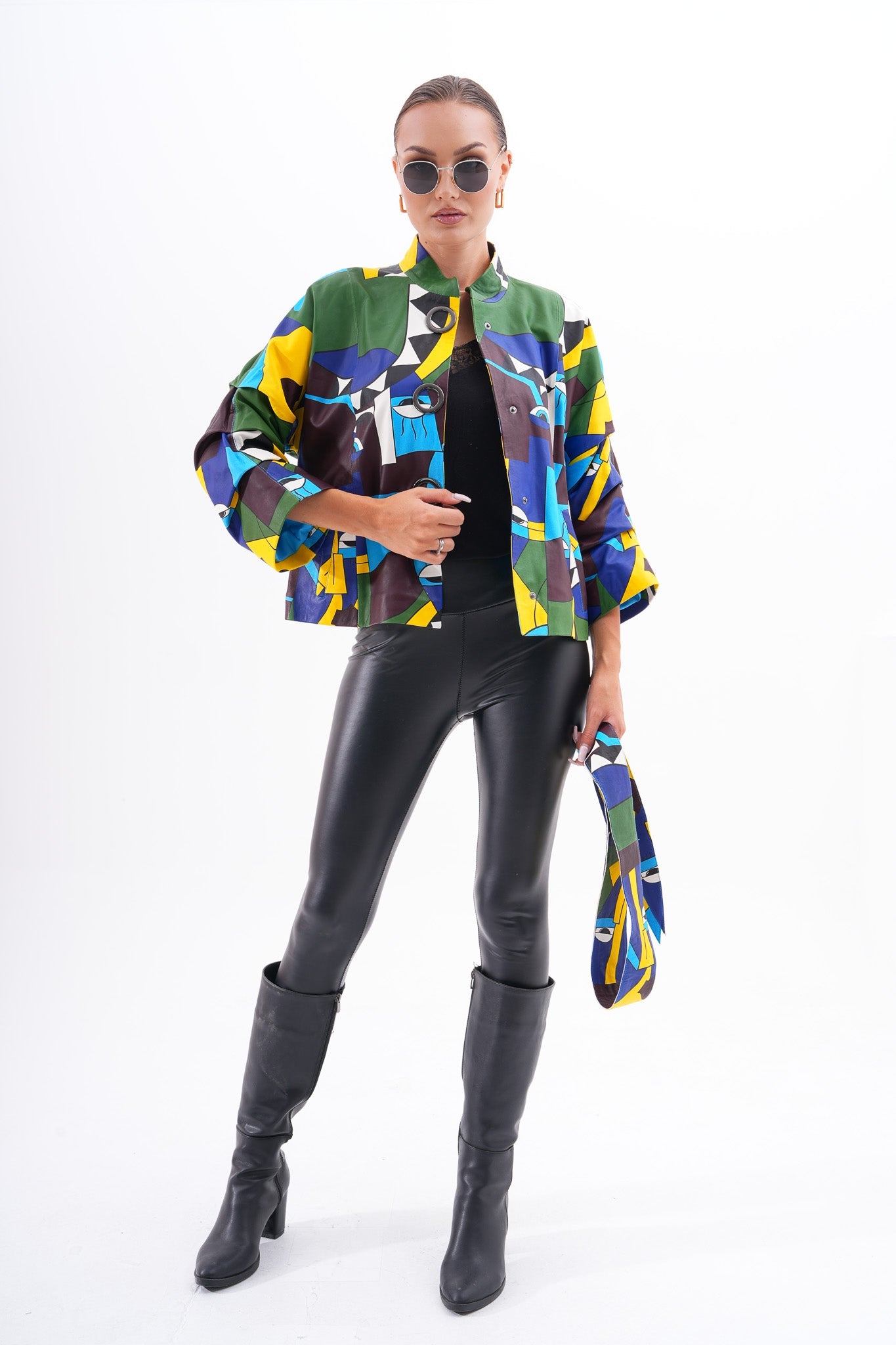 The Odessa Geometric Art Leather Women Jacket