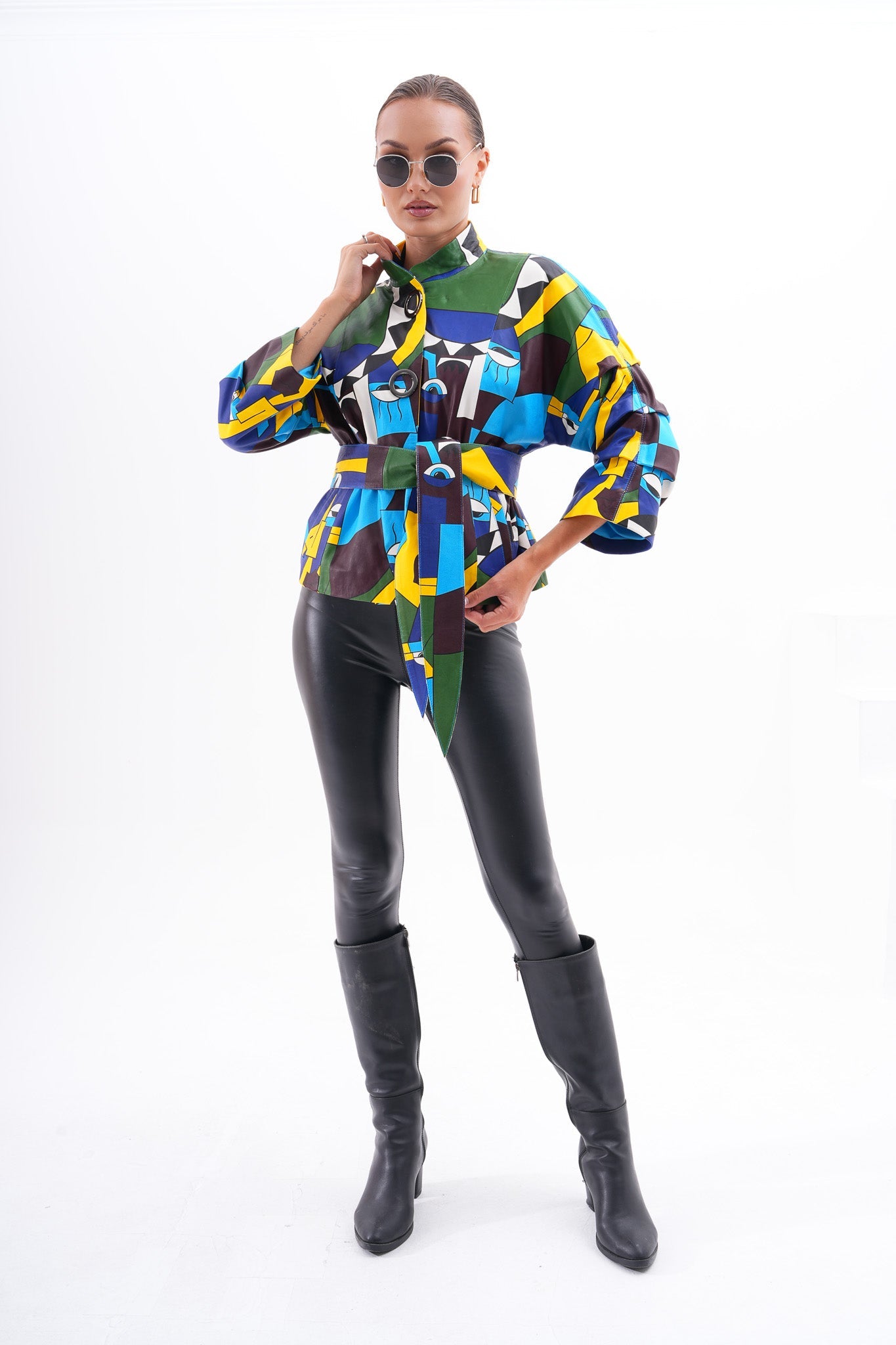 The Odessa Geometric Art Leather Women Jacket