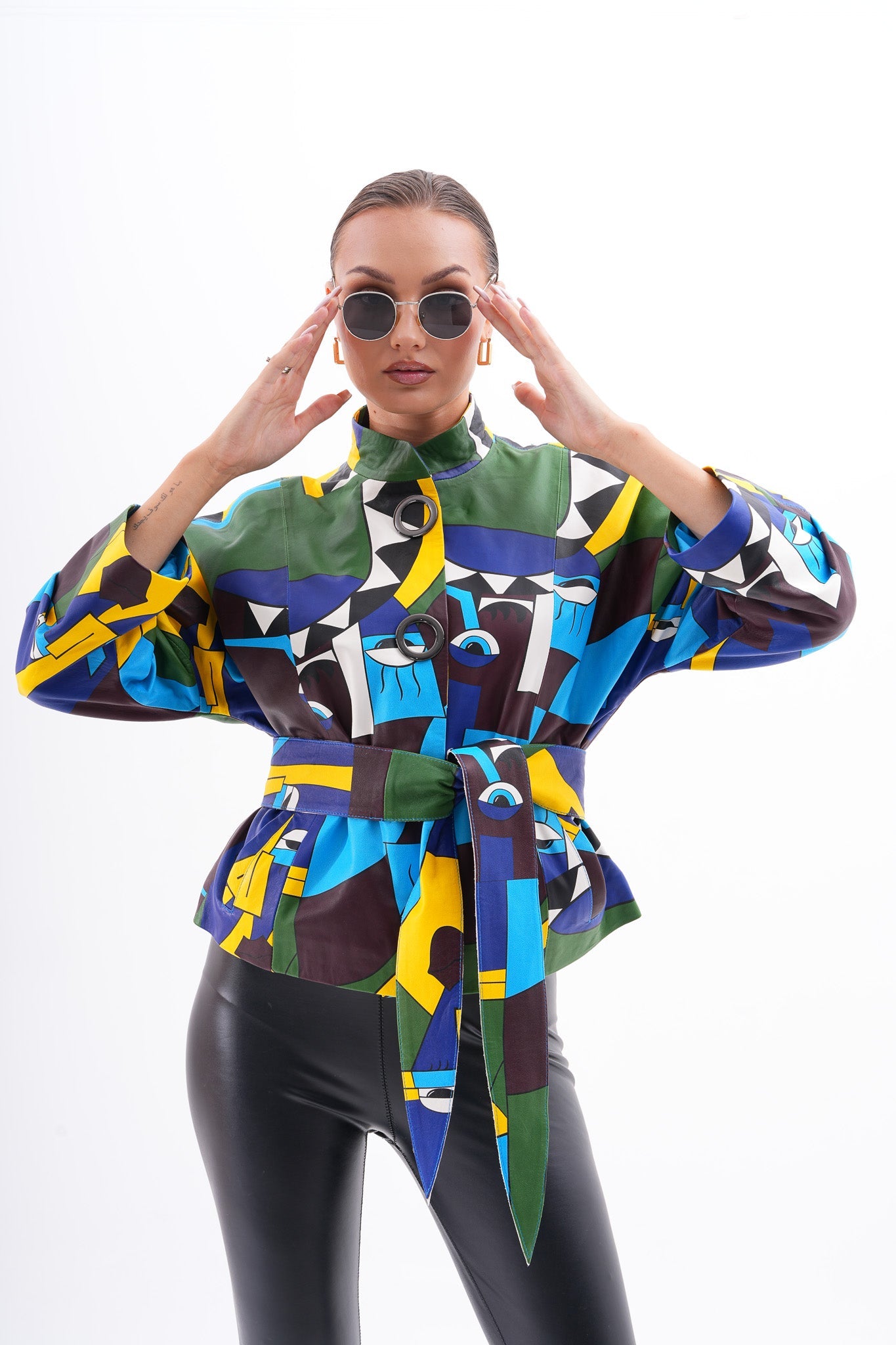 The Odessa Geometric Art Leather Women Jacket