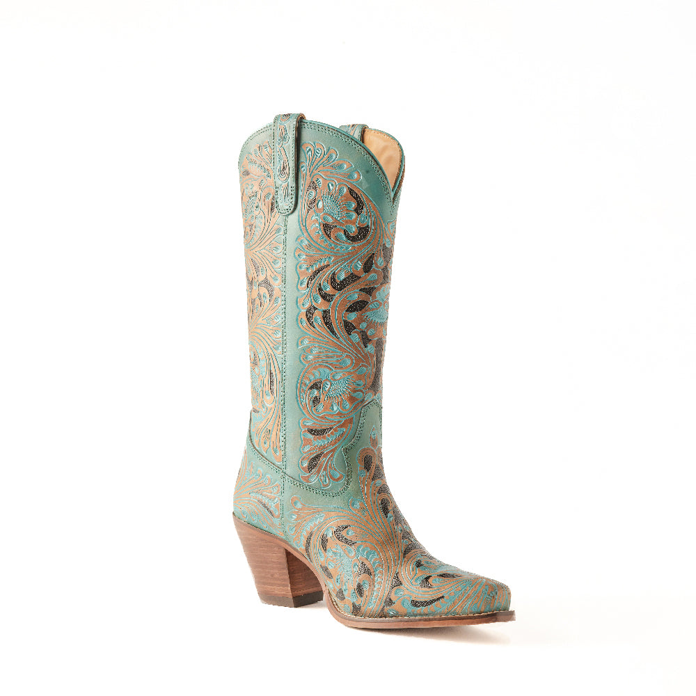 Myra Kasiopeah Cowgirl Leather Boots - Turquoise Western Boots for Women with Pointed Toe Heel
