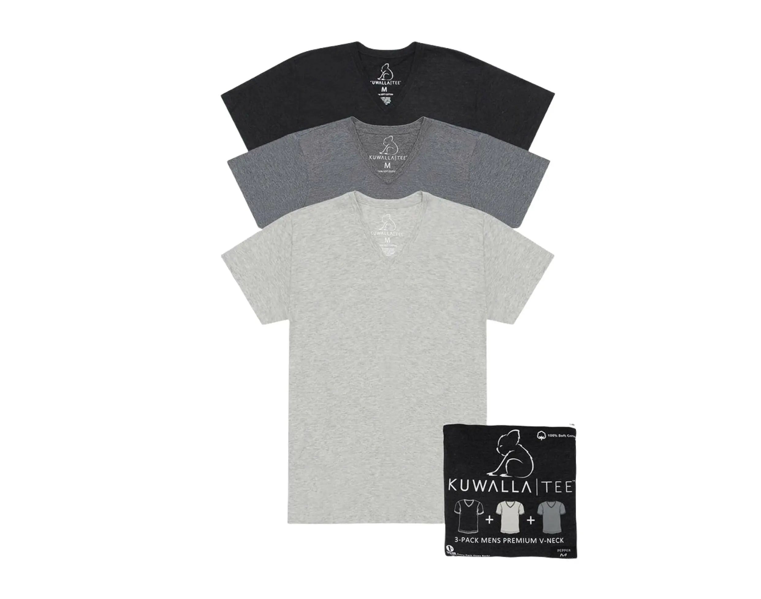 Kuwalla Tee V Neck 3 Pack T Shirt Men's 100% Combed Cotton