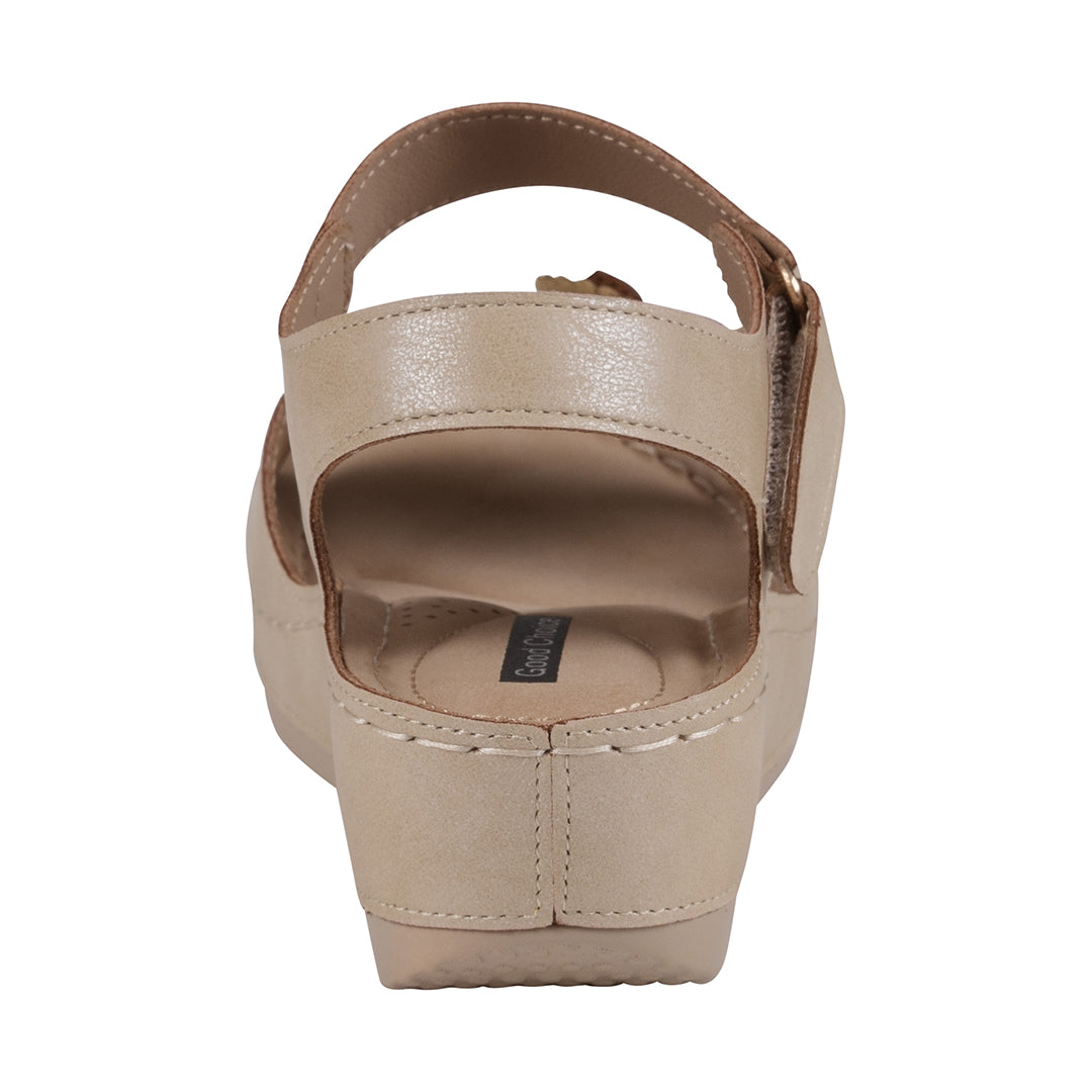 GC Shoes Maxwell Gold Flower Velcro Slingback Wedge Sandals