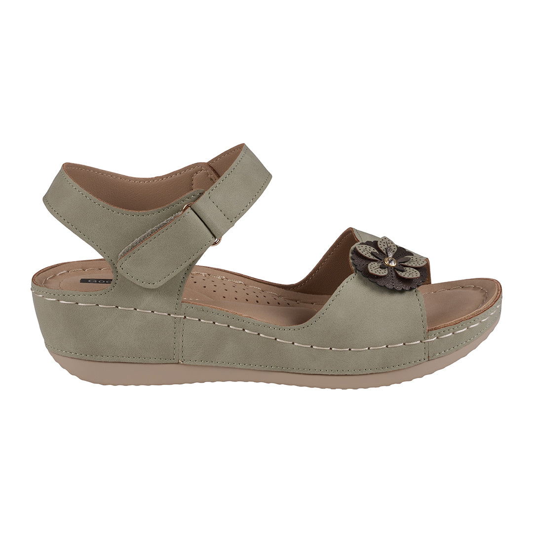 GC Shoes Maxwell Green Flower Velcro Slingback Wedge Sandals
