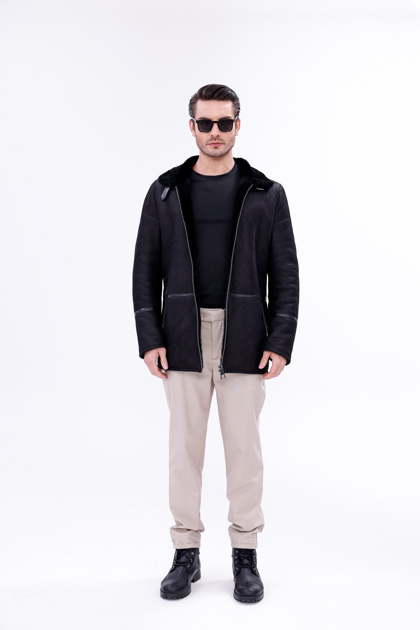 The Varese Black Shearling Men Jacket