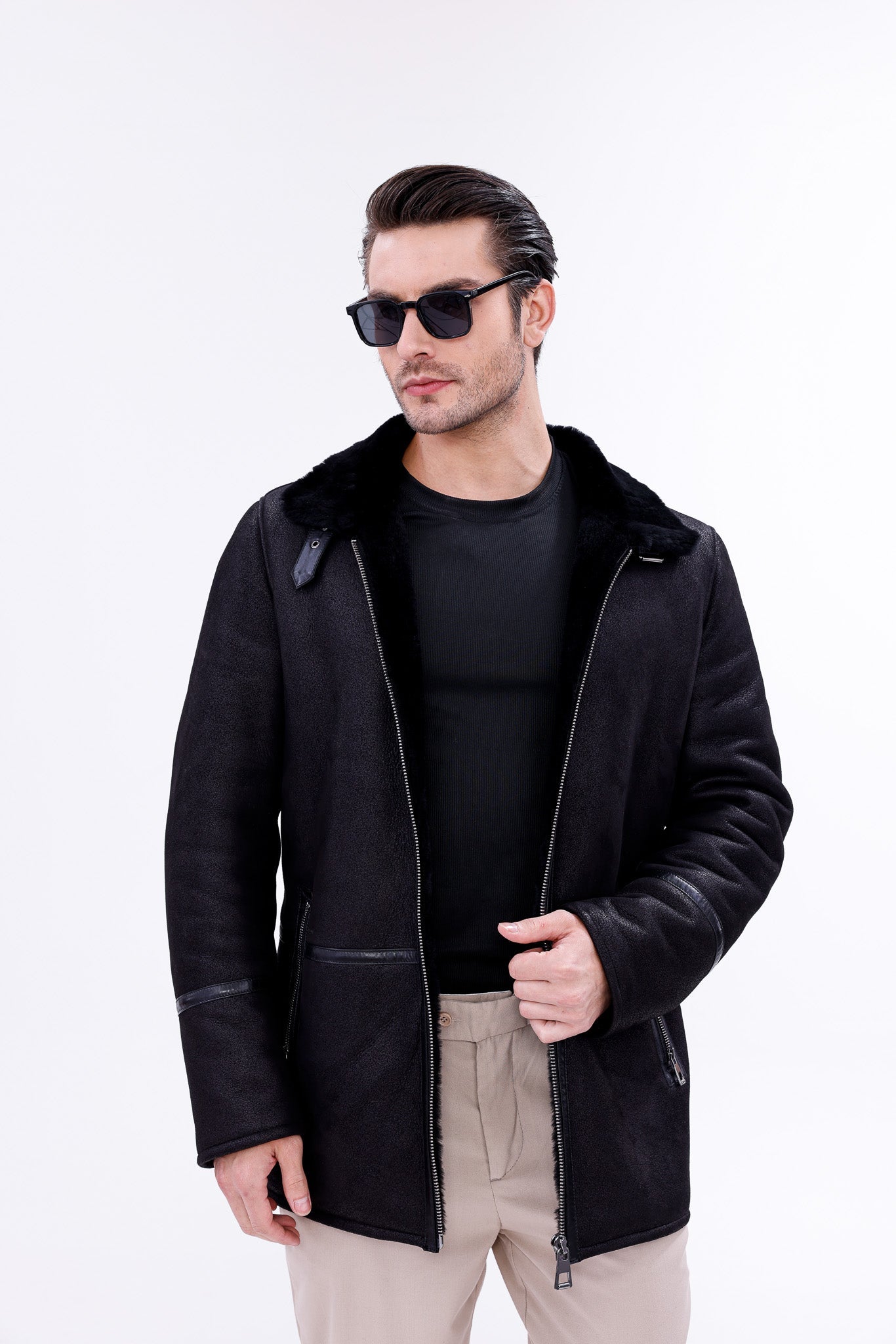 The Varese Black Shearling Men Jacket