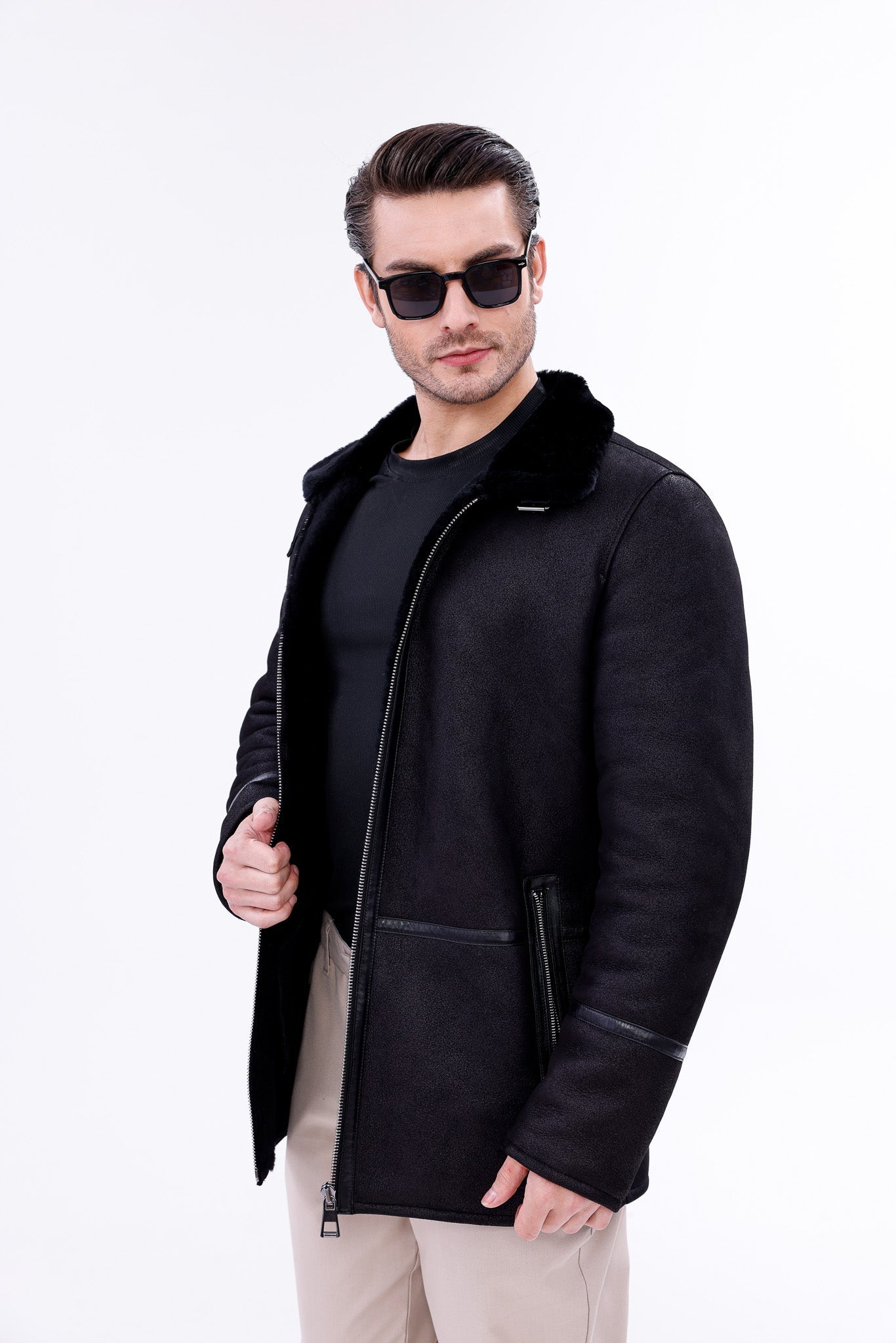 The Varese Black Shearling Men Jacket