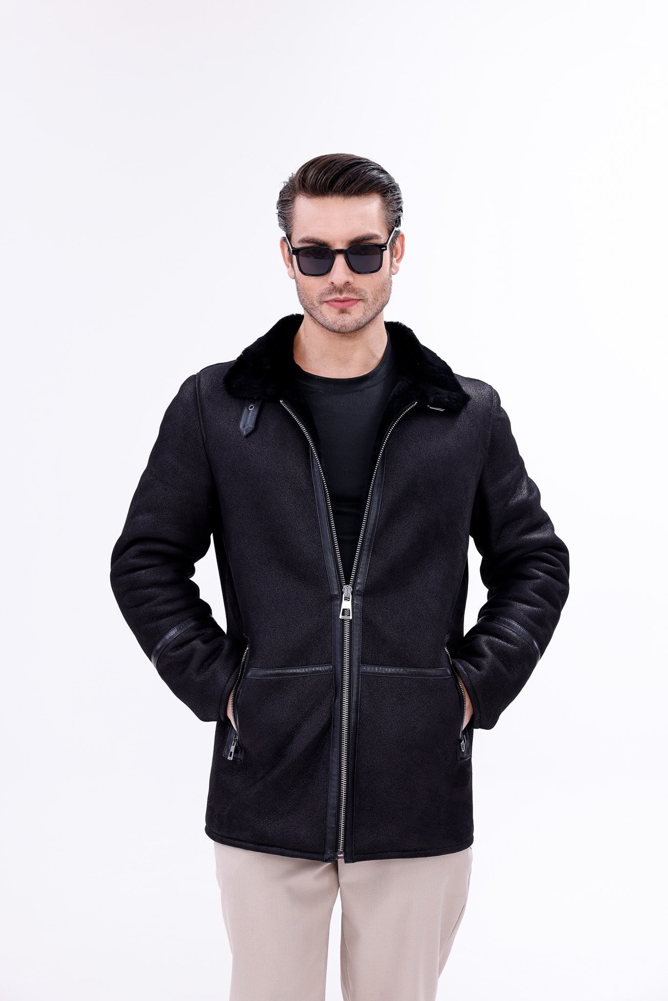 The Varese Black Shearling Men Jacket