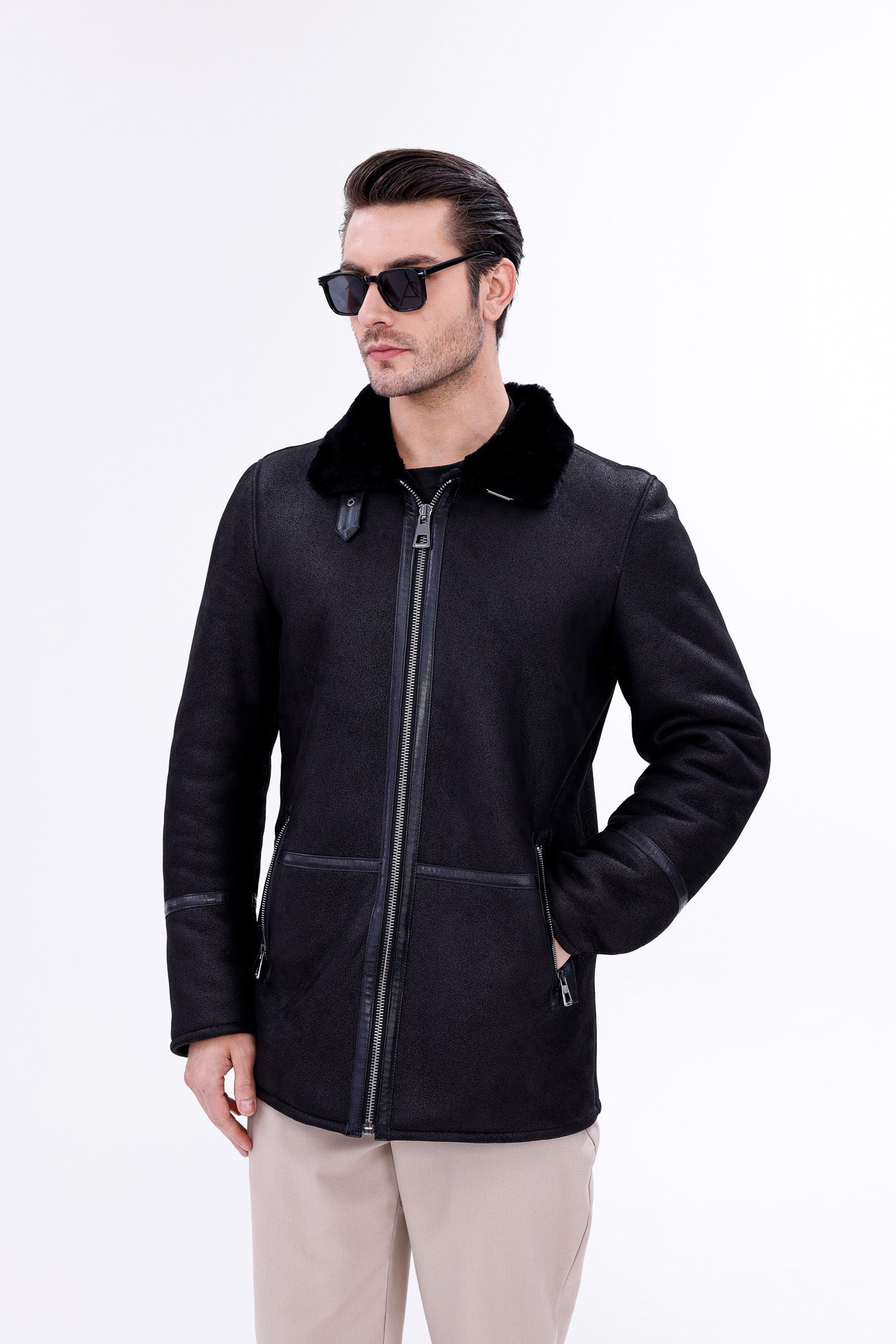 The Varese Black Shearling Men Jacket