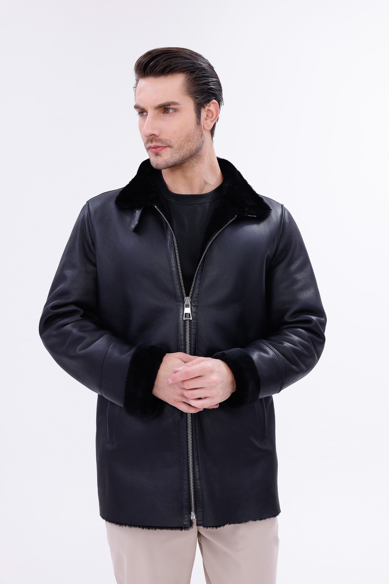 The Treviso Black Shearling Men Jacket