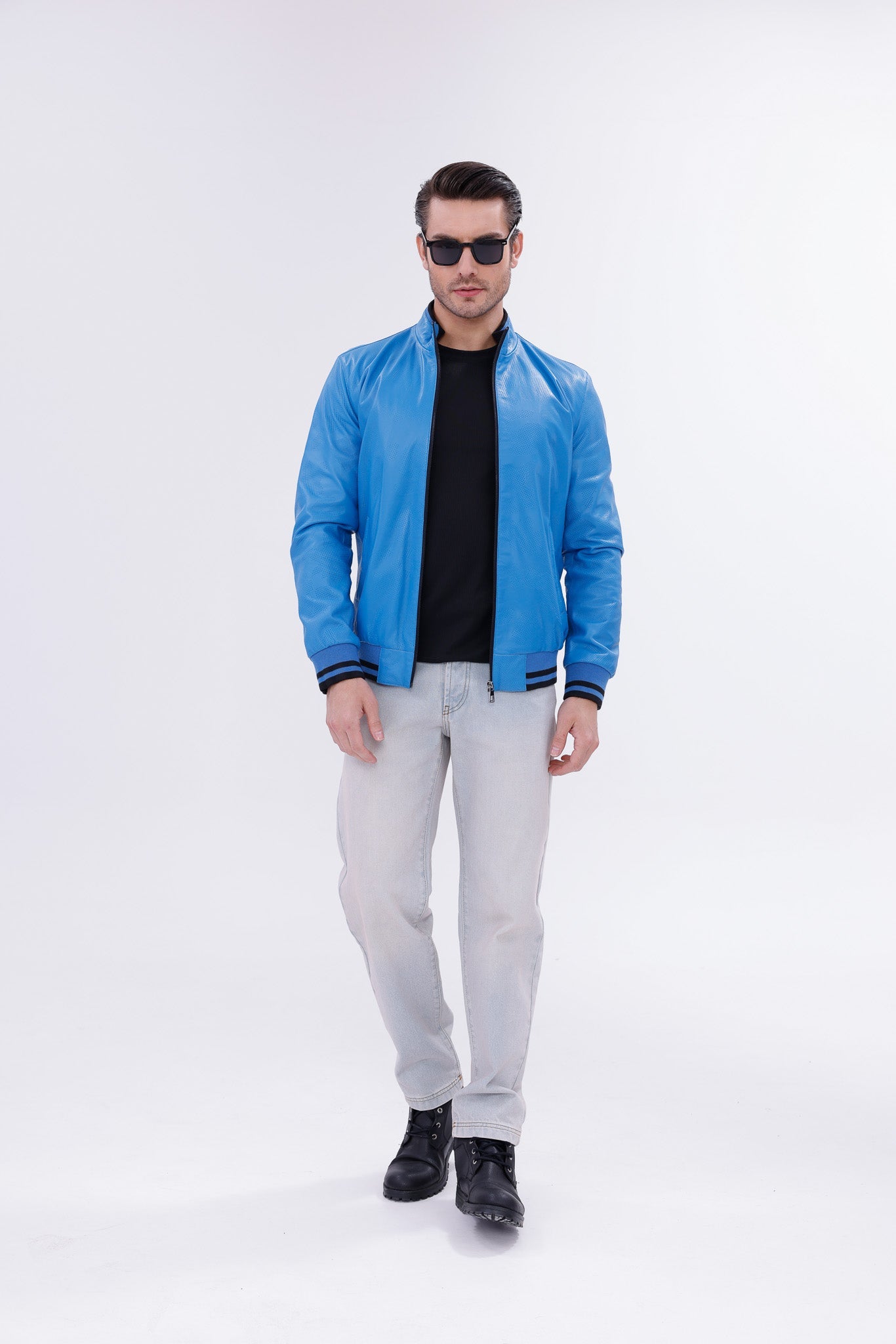 The Monza Sky Blue Leather Men Jacket