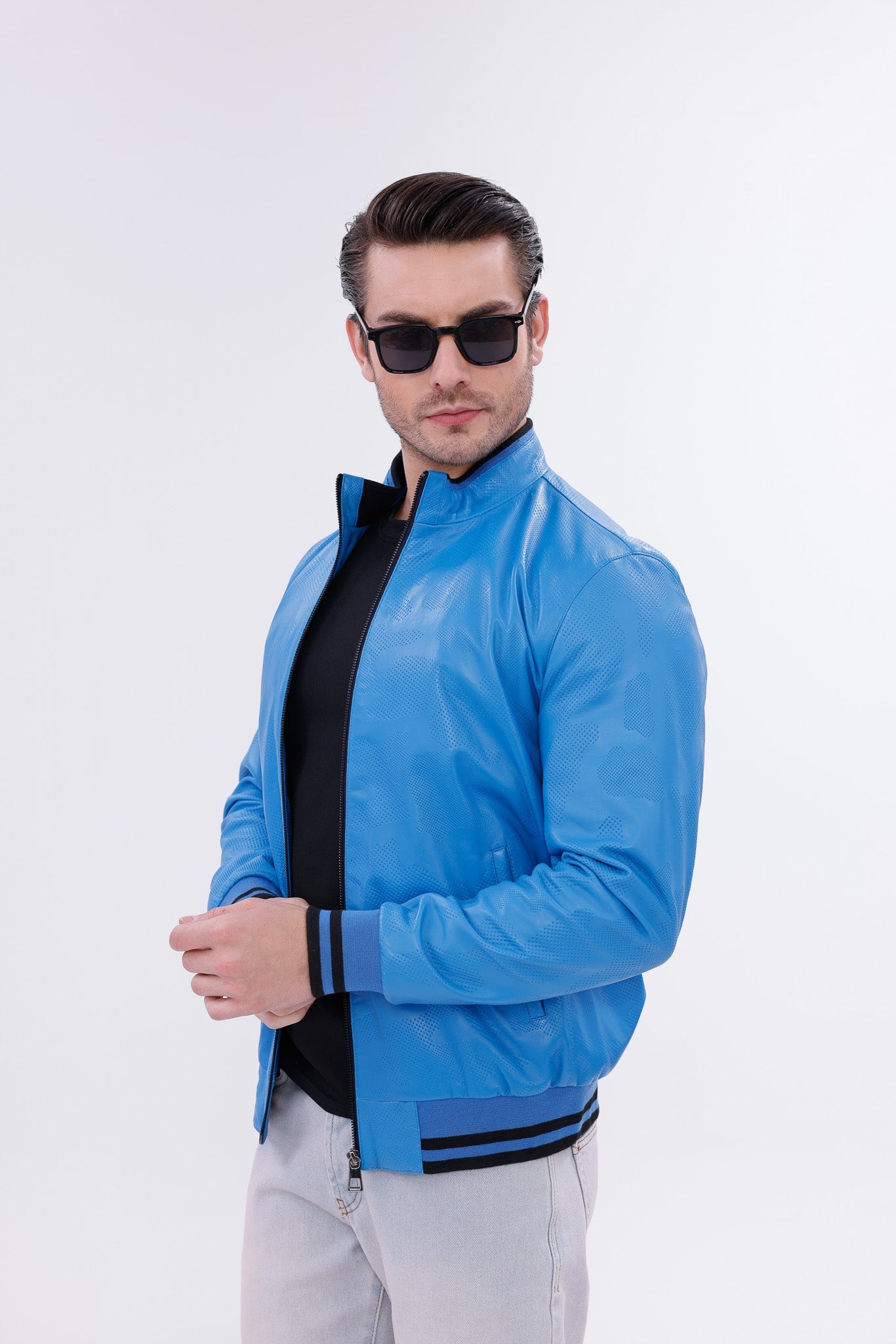 The Monza Sky Blue Leather Men Jacket
