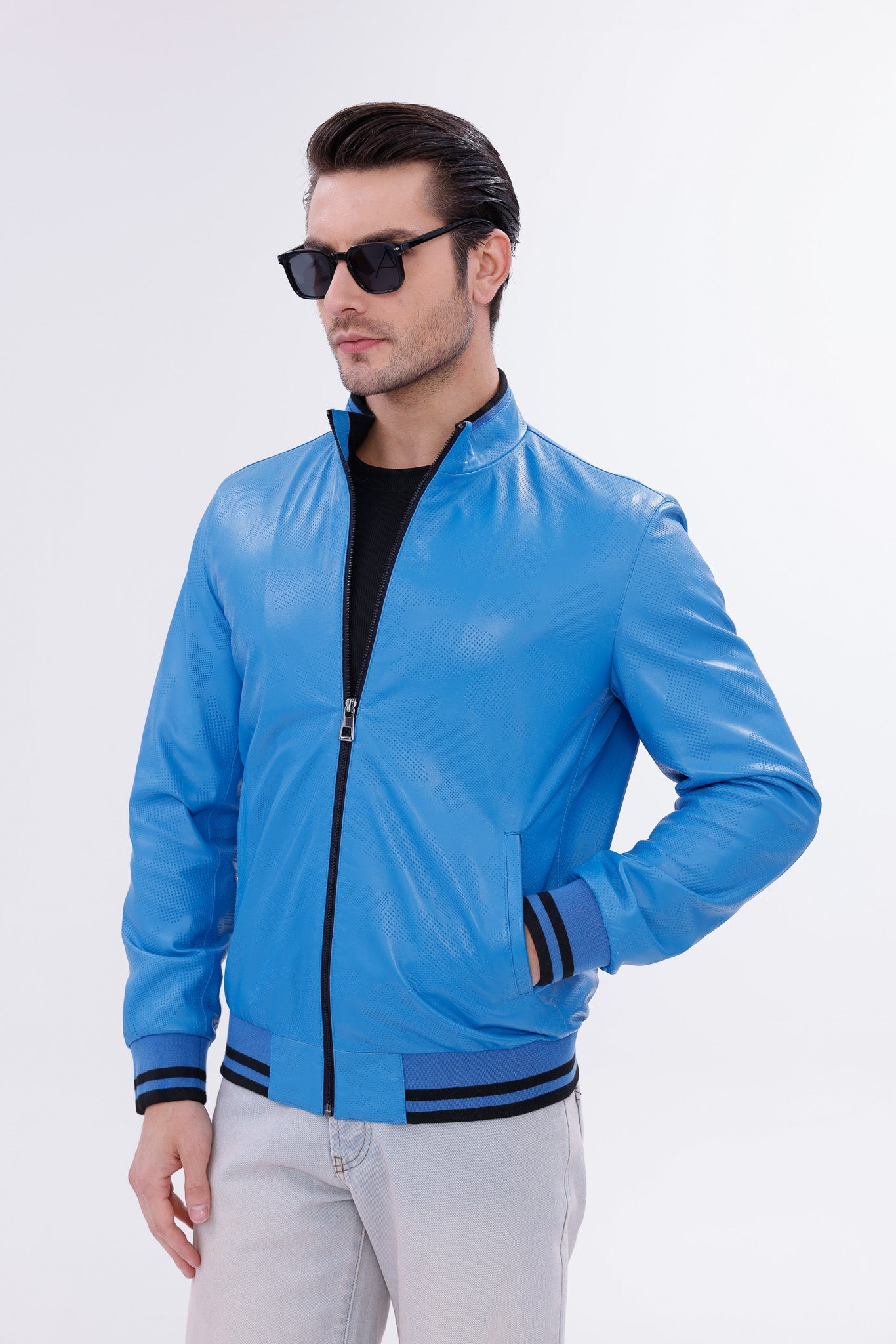 The Monza Sky Blue Leather Men Jacket