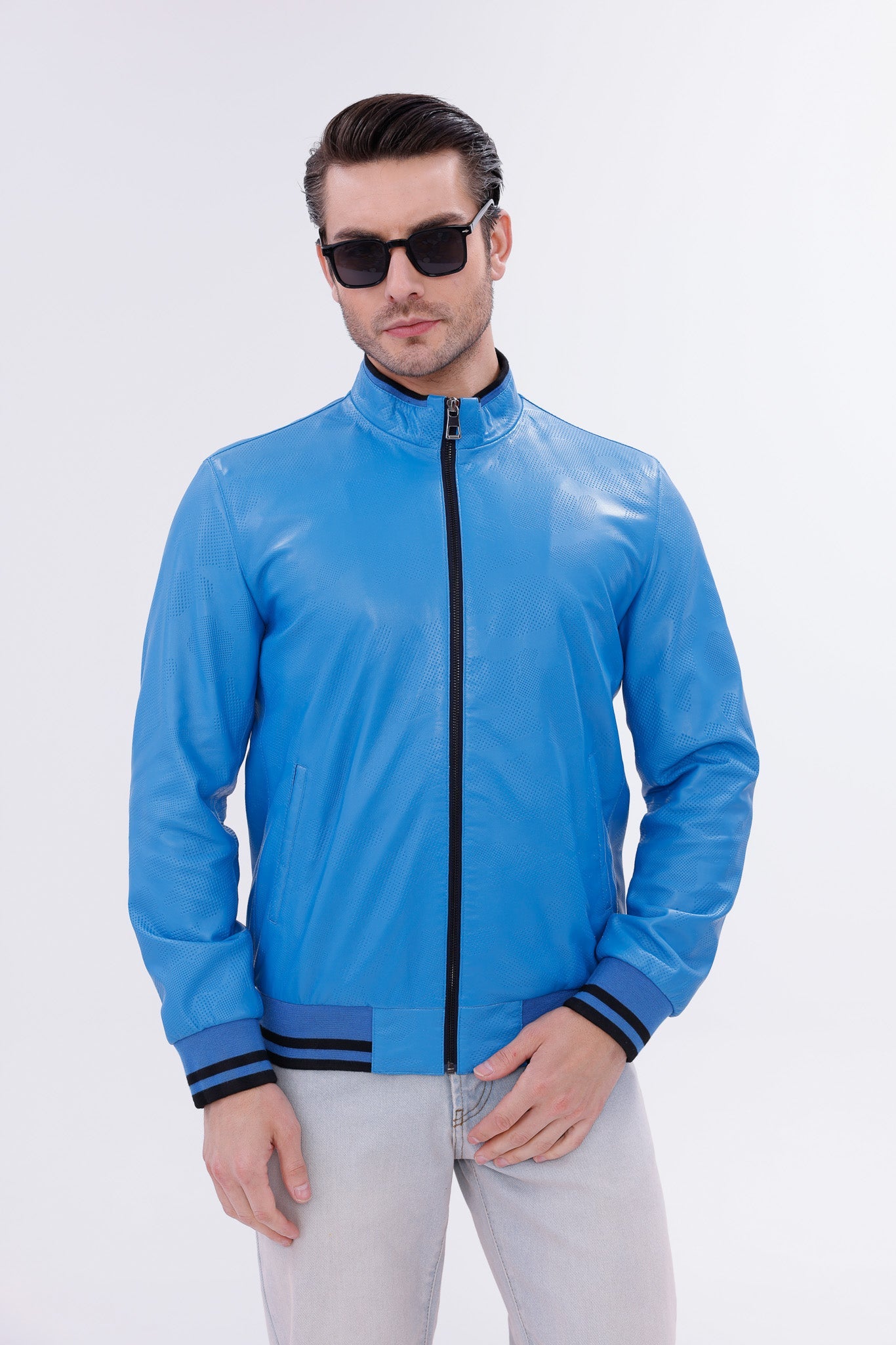 The Monza Sky Blue Leather Men Jacket