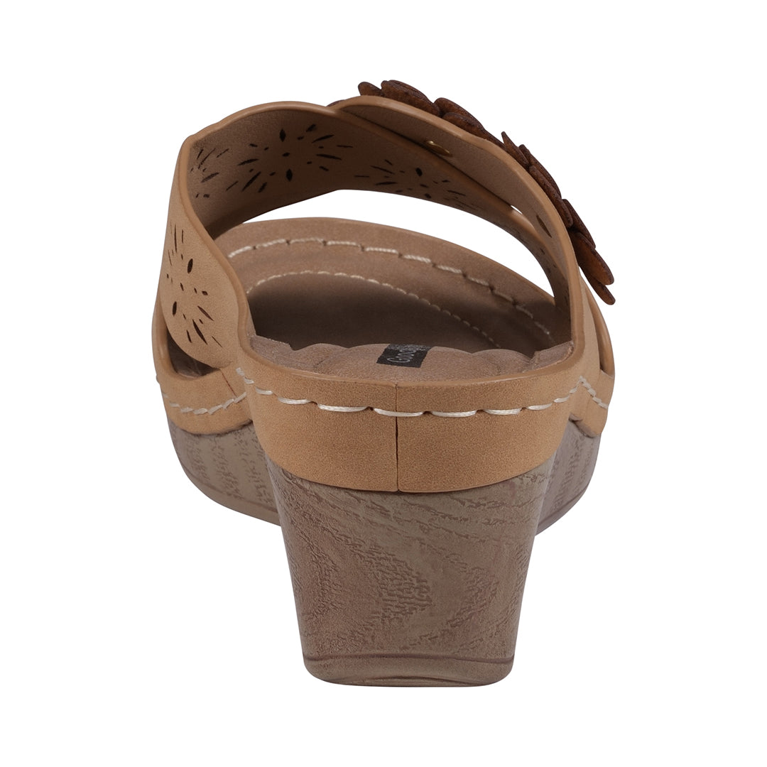 GC Shoes Miller Tan Cross Strap Floral Wedge Sandals