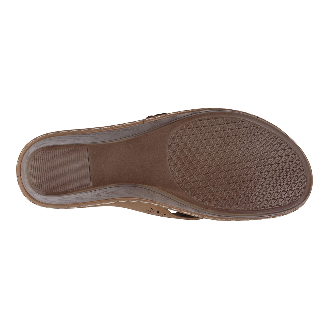 GC Shoes Miller Tan Cross Strap Floral Wedge Sandals