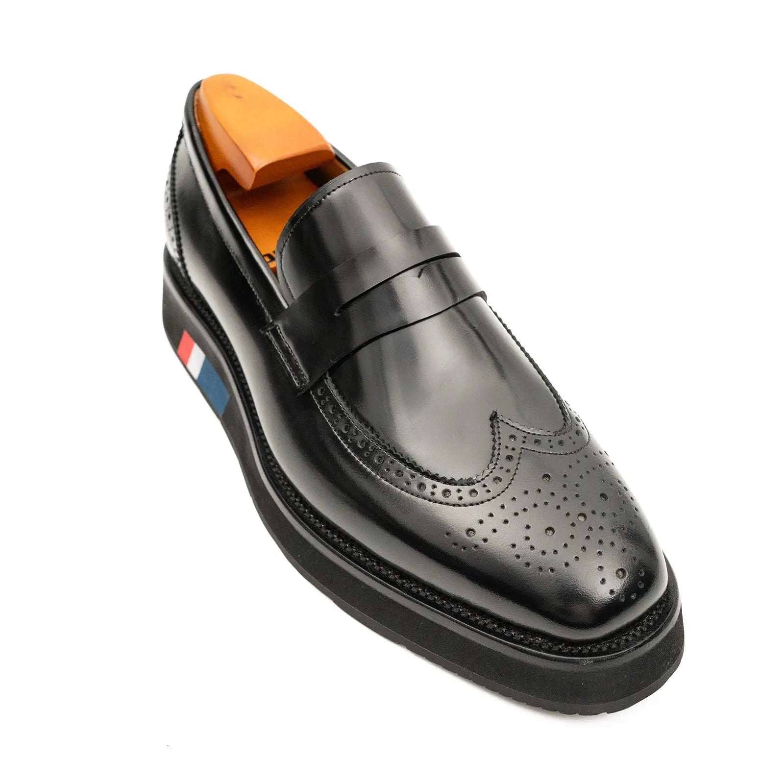 Hand Patinated Platform Loafers Men's Calf Leather Black