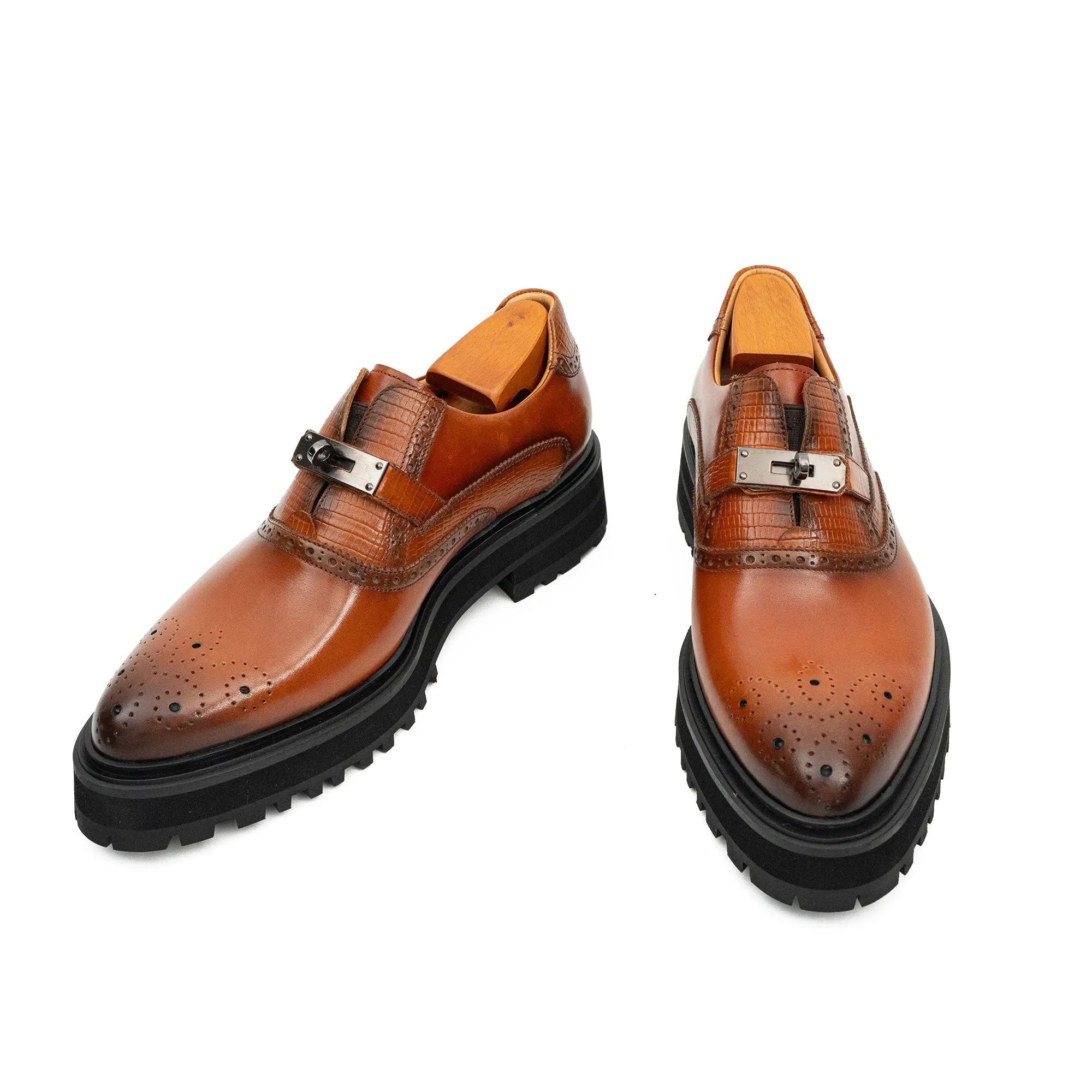 Brogue Detail Leather Premium Loafers Men's Leather Brown