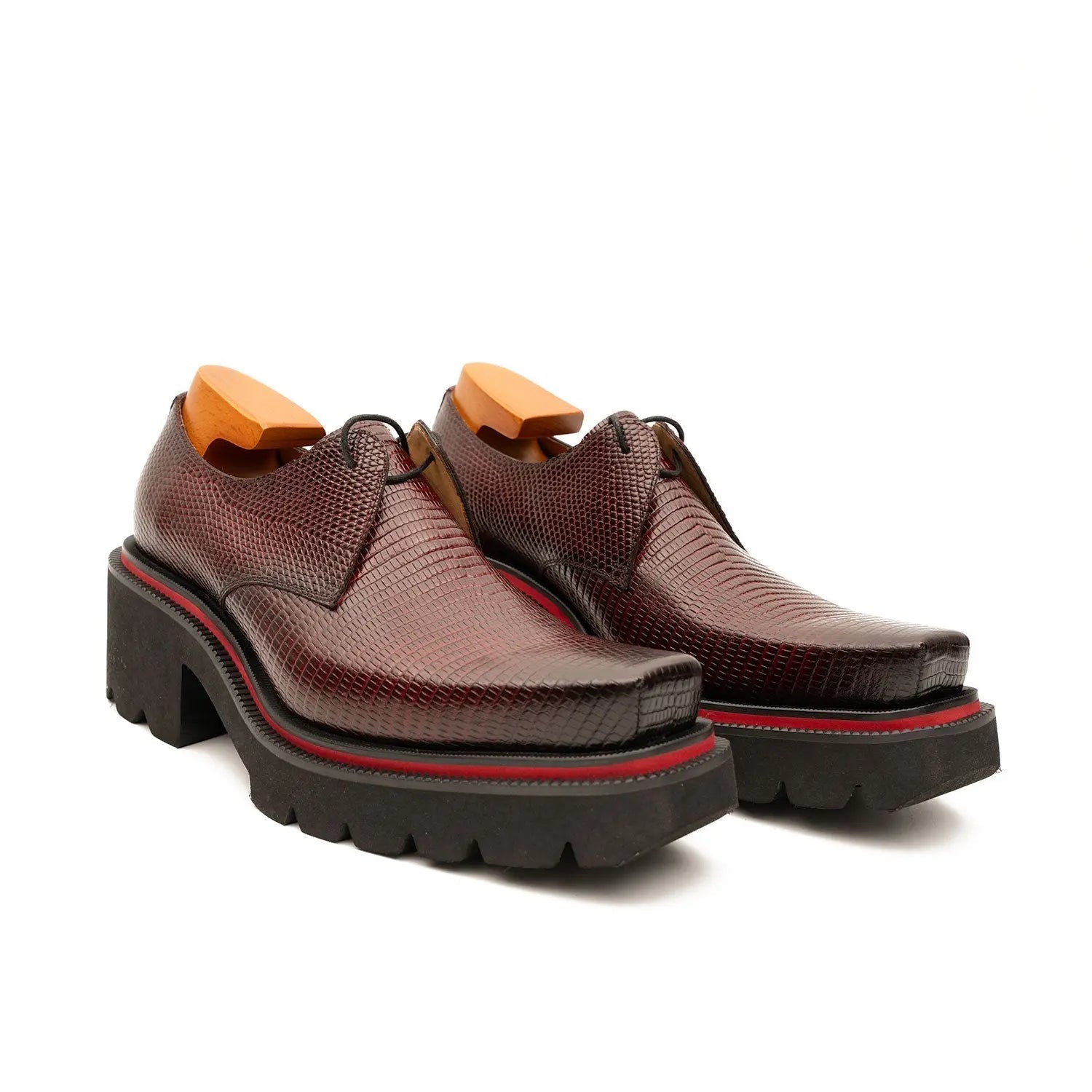 Unknown Brand Men's Embossed Leather Derby Shoes With Chunky Sole