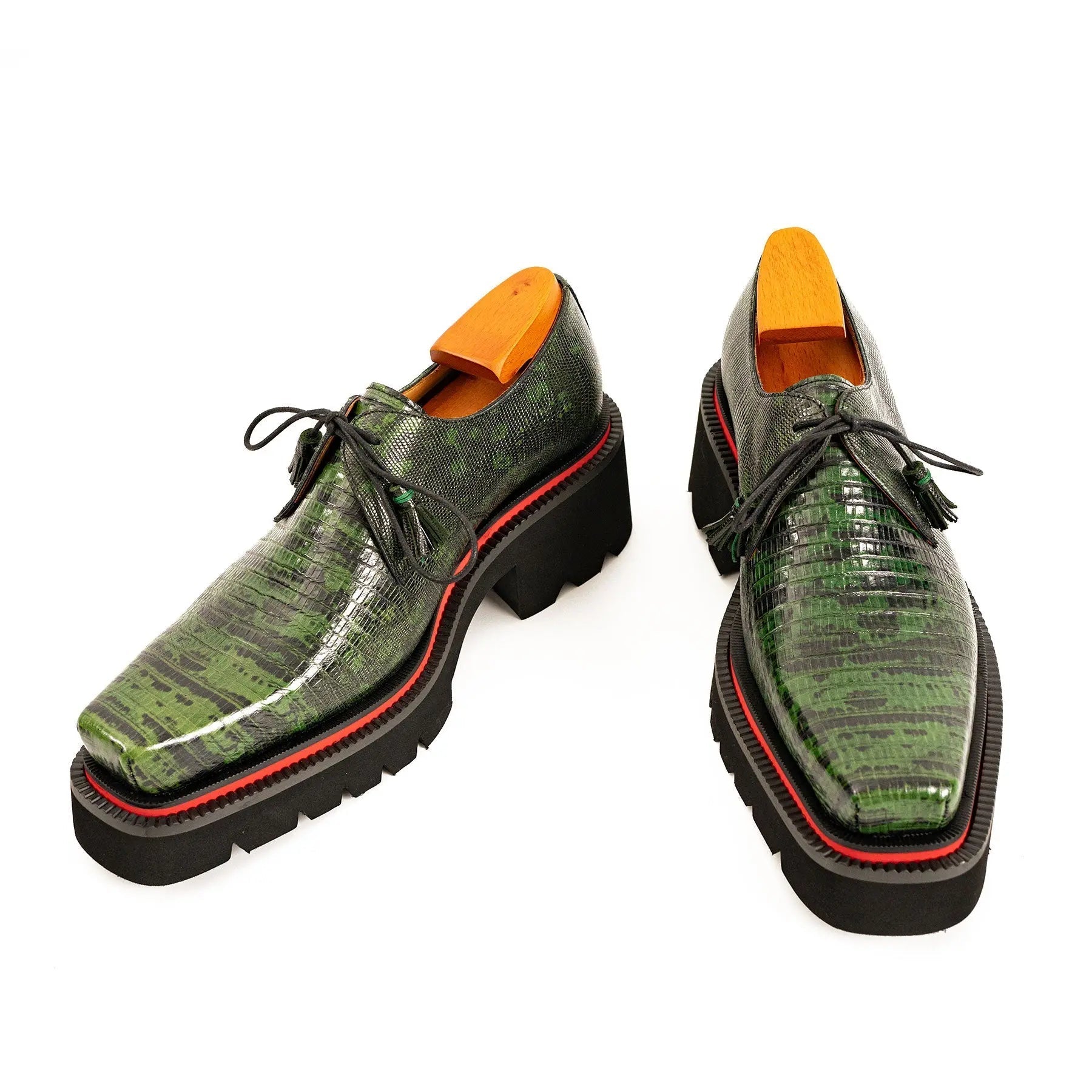 Men's Leather Derby Shoes Snake Print Platform Premium