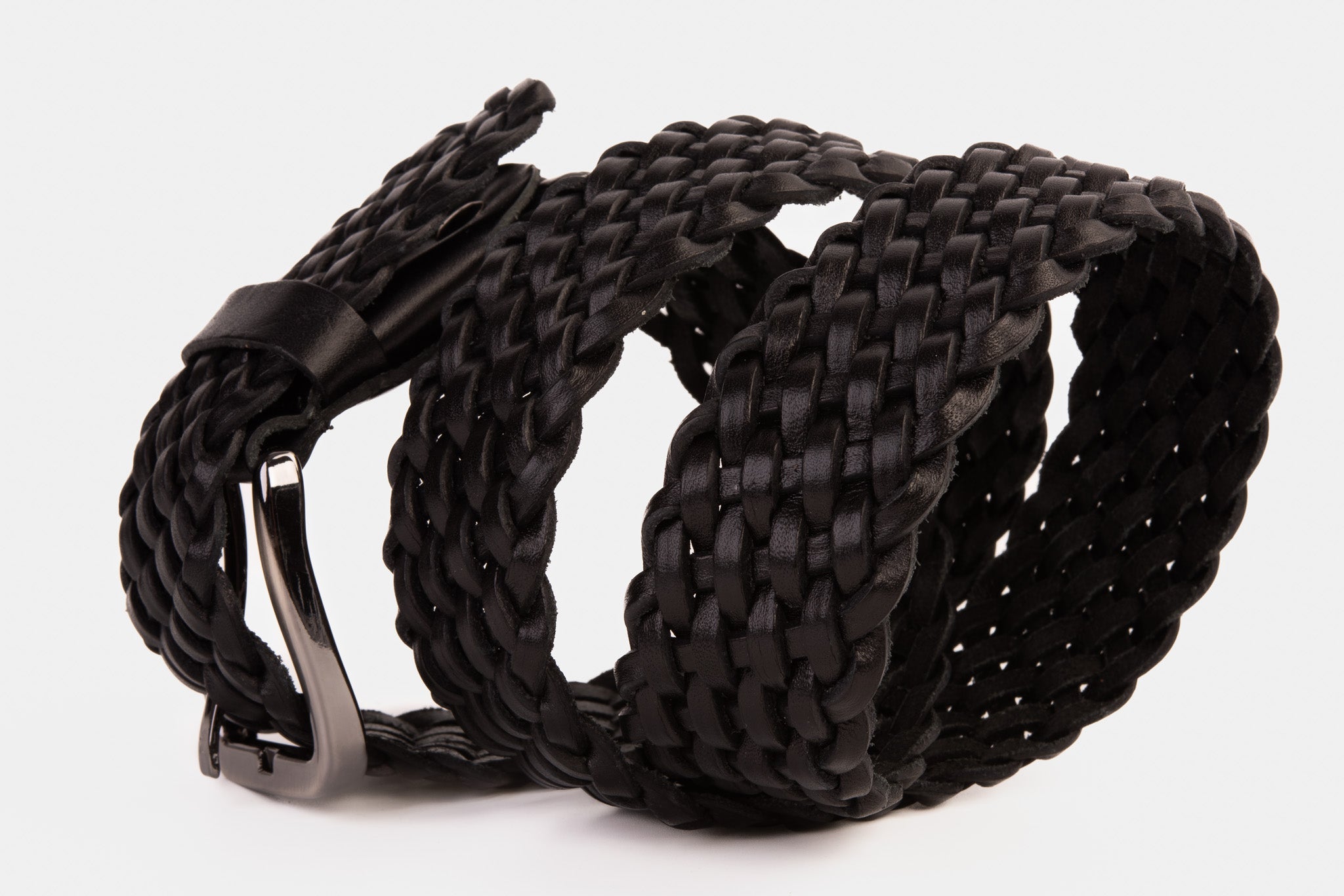 The Mclean Woven Black Leather Belt