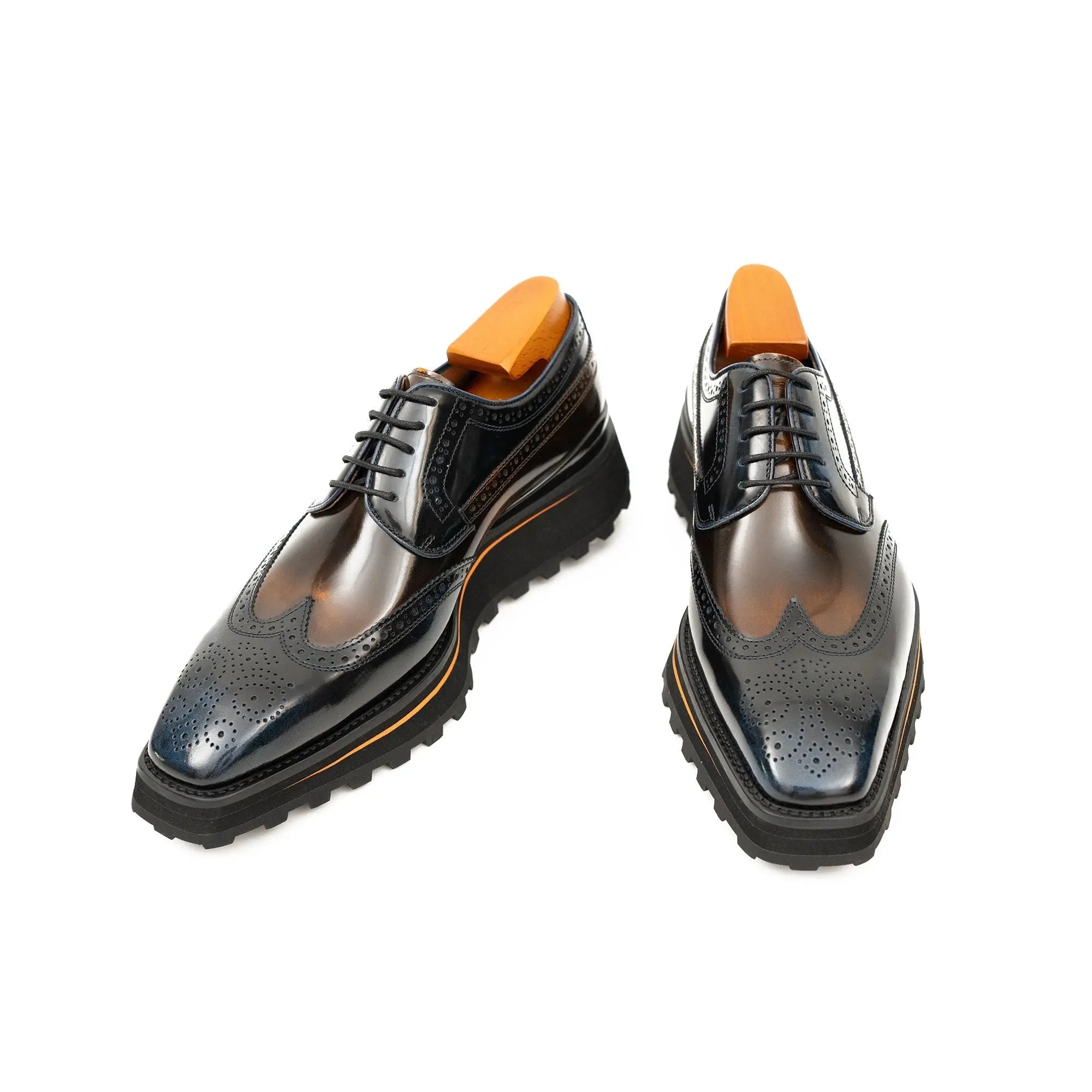 Blue Patent Leather Platform Brogues Modern Style Edition