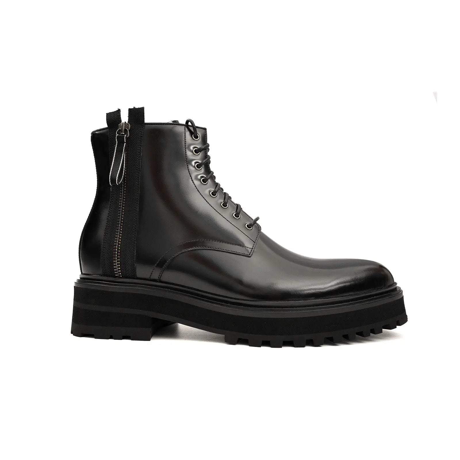 Platform Patent Calfskin Leather Combat Boots Side Zip