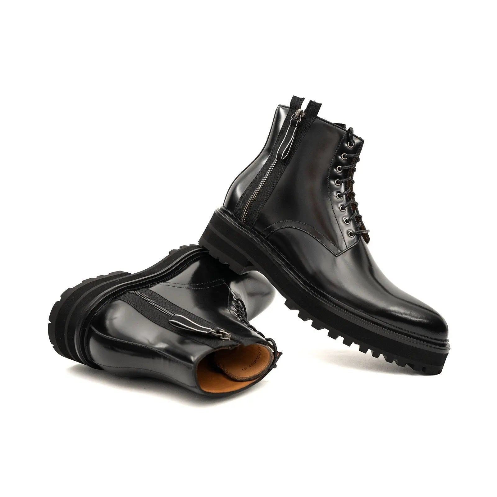 Platform Patent Calfskin Leather Combat Boots Side Zip