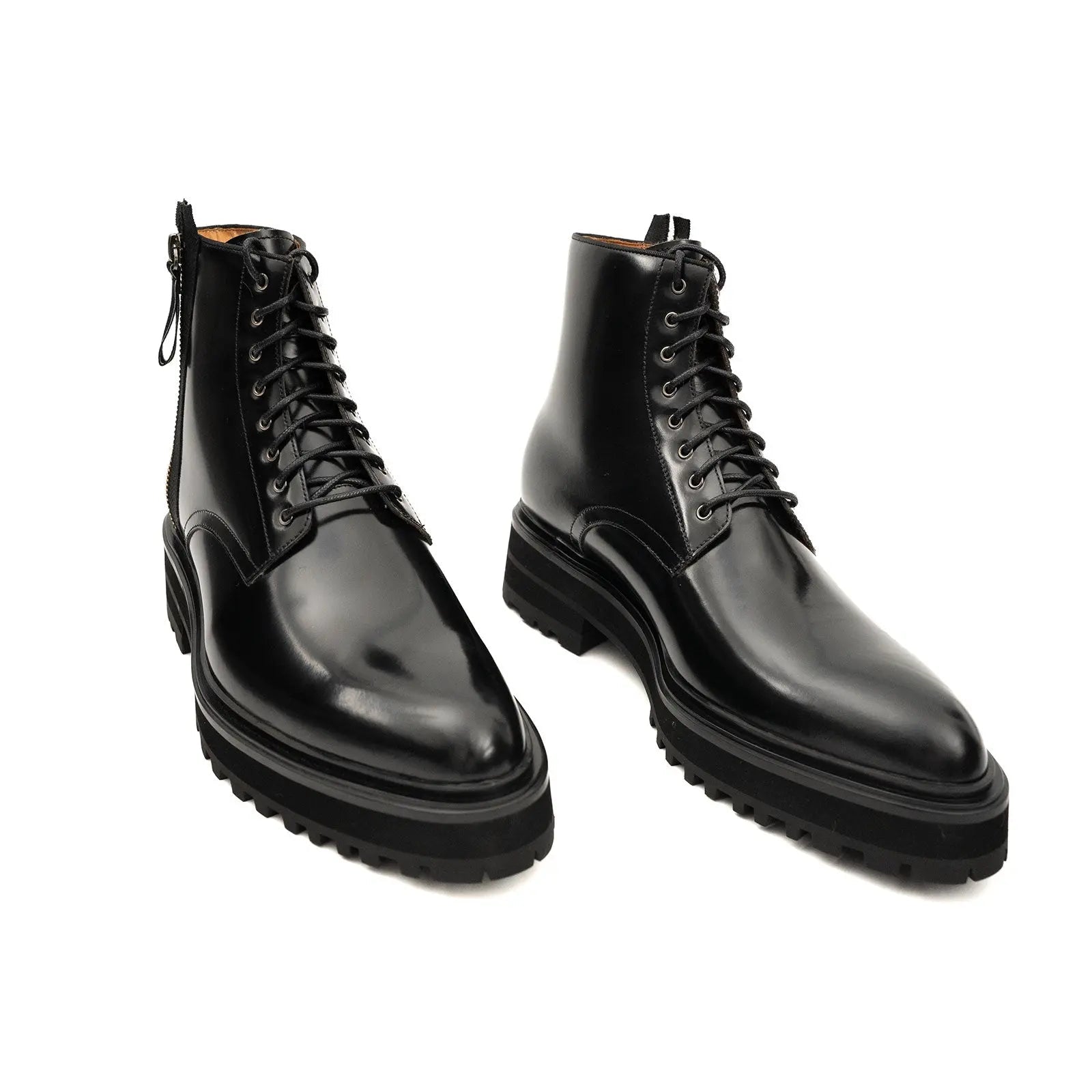 Platform Patent Calfskin Leather Combat Boots Side Zip