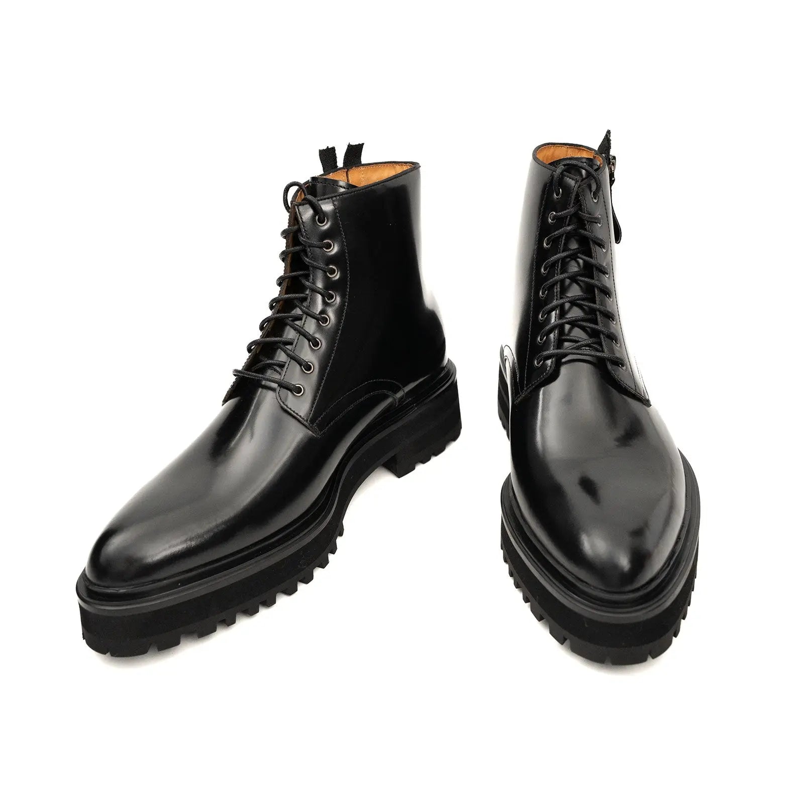 Platform Patent Calfskin Leather Combat Boots Side Zip