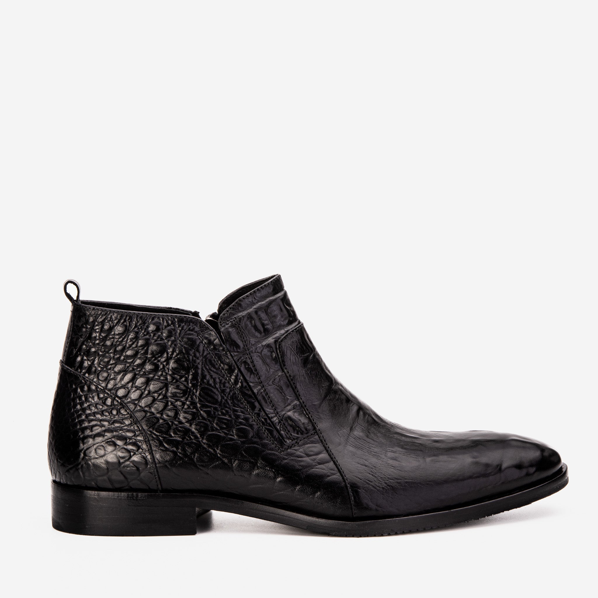 The Randor Black Crocodile Leather Side-Zip Dress Ankle Men Boot